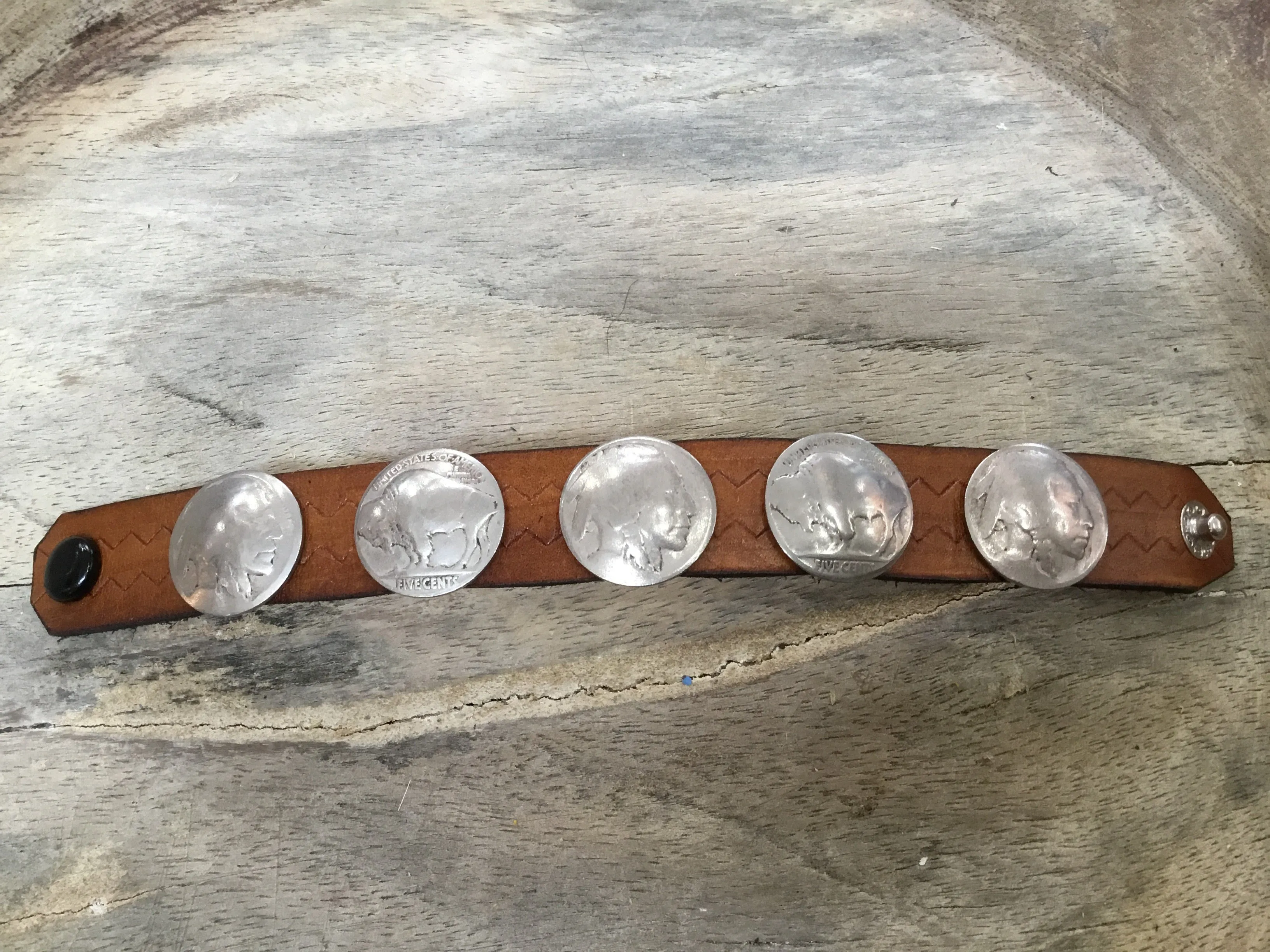 Leather and Buffalo Nickel Snap Cuff Bracelets