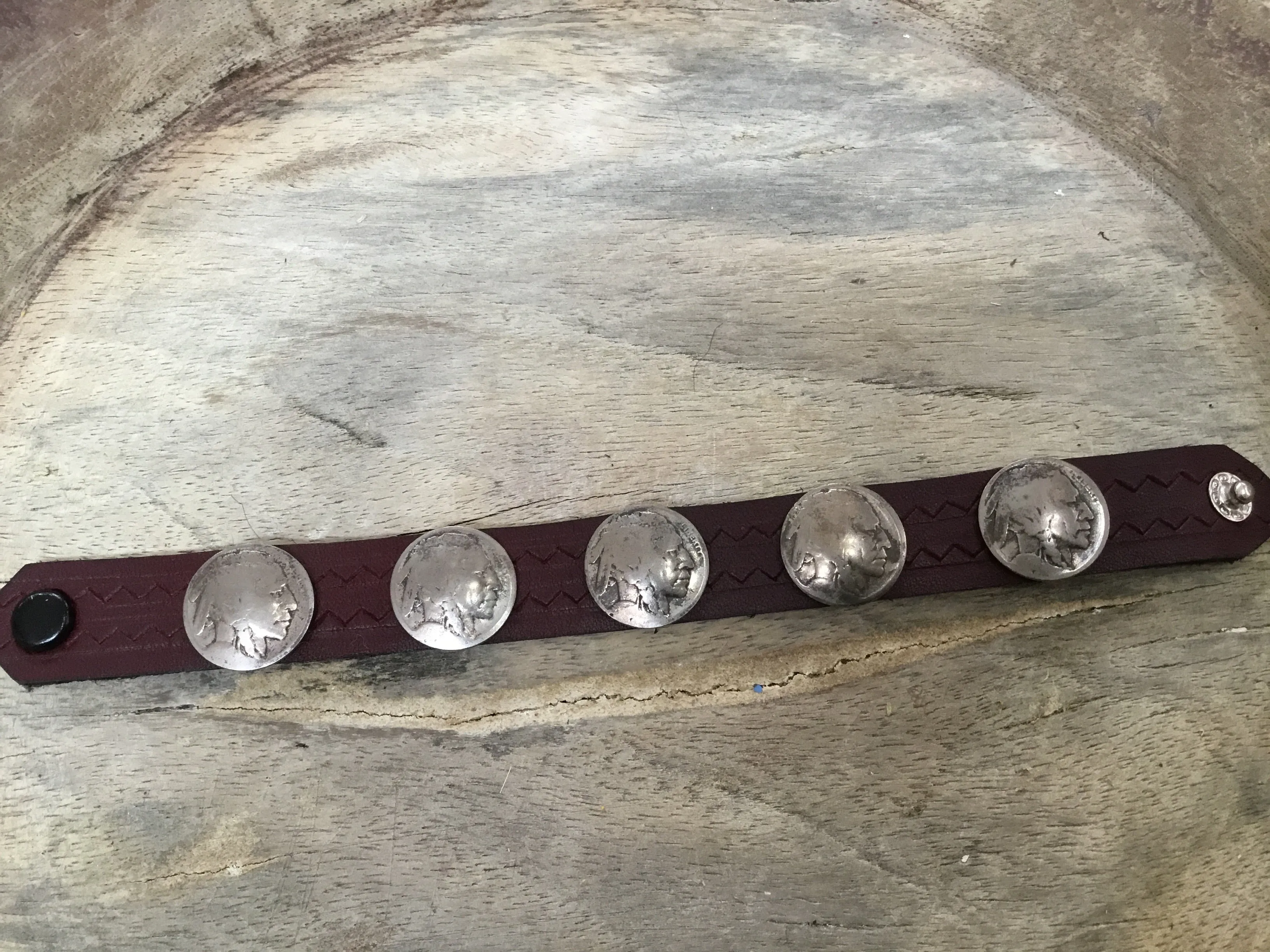 Leather and Buffalo Nickel Snap Cuff Bracelets