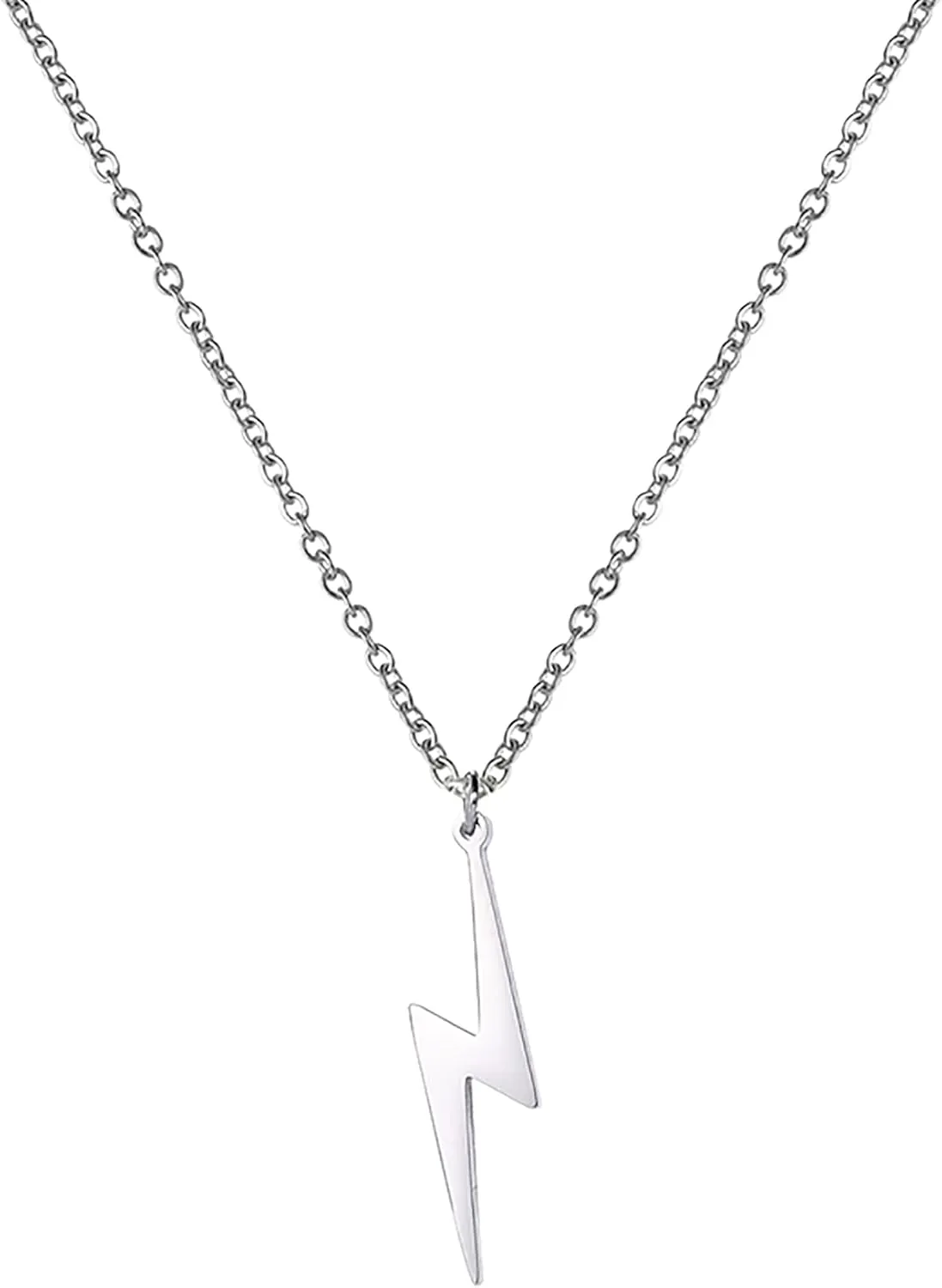 Lightning Bolt Necklace for Women Men Stainless Steel Simple Street Punk Lightning Bolt Pendant Necklace Jewelry Inspirational Gift for Unisex