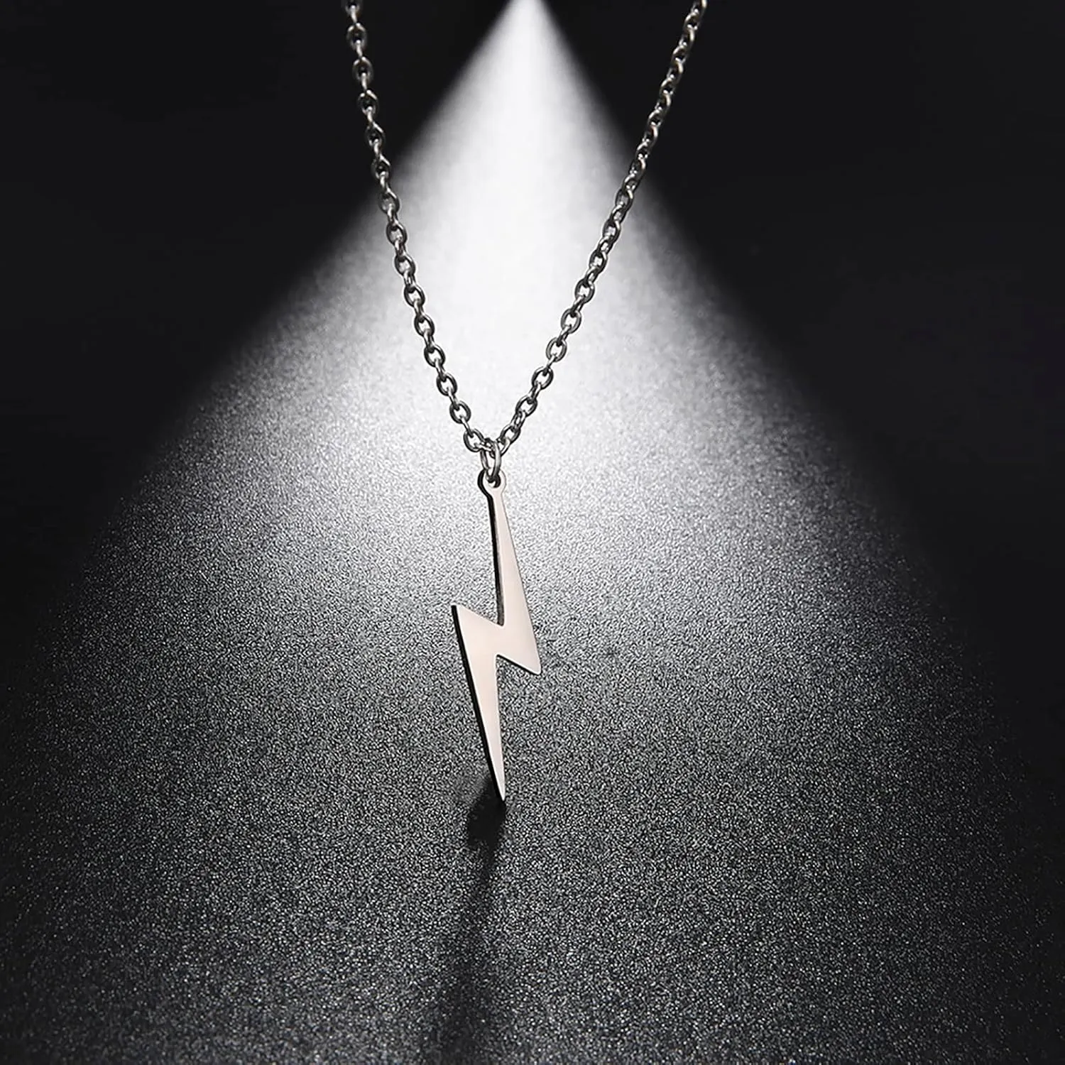Lightning Bolt Necklace for Women Men Stainless Steel Simple Street Punk Lightning Bolt Pendant Necklace Jewelry Inspirational Gift for Unisex