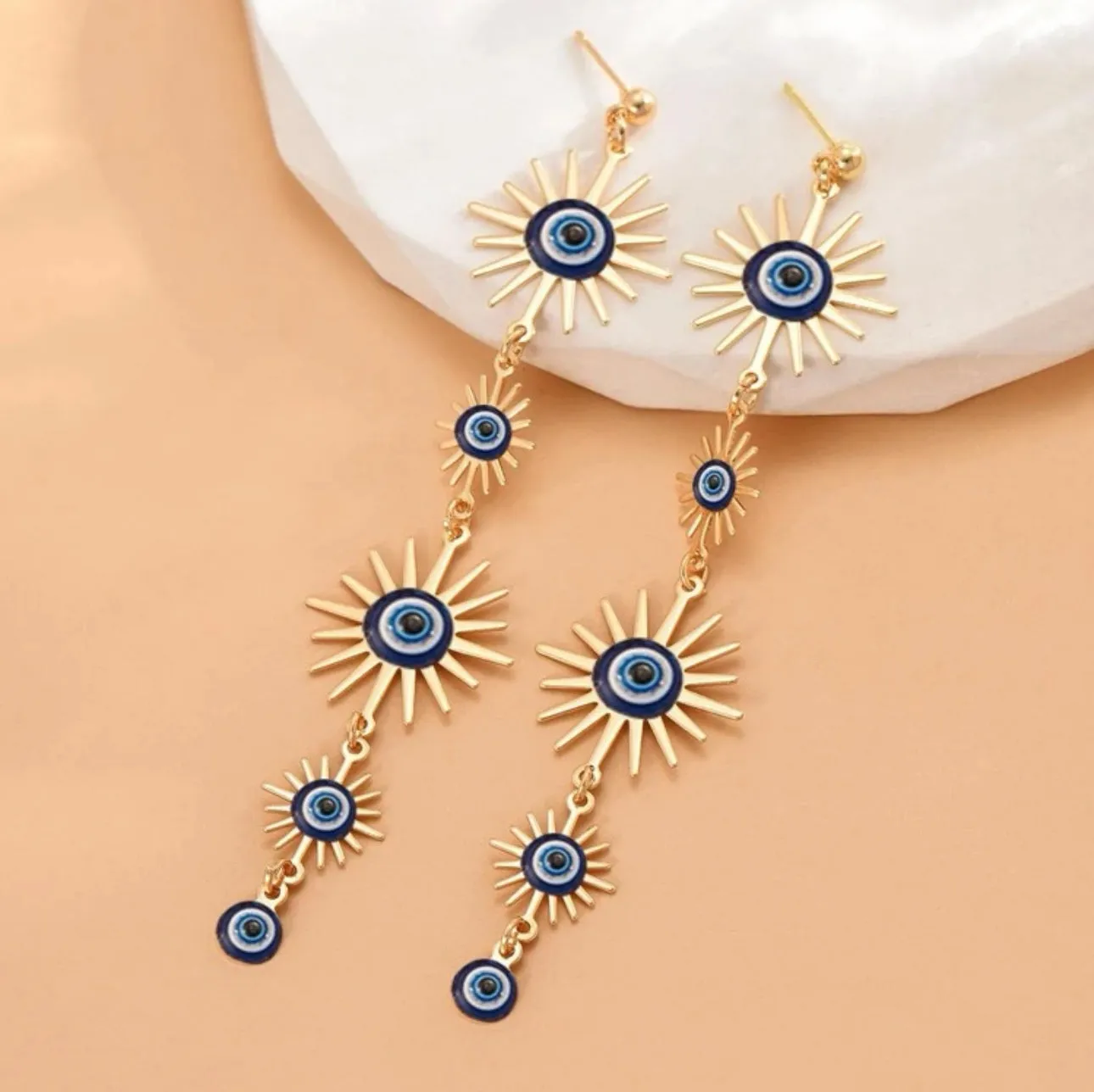 Mati Eye Burst Dangle Earrings