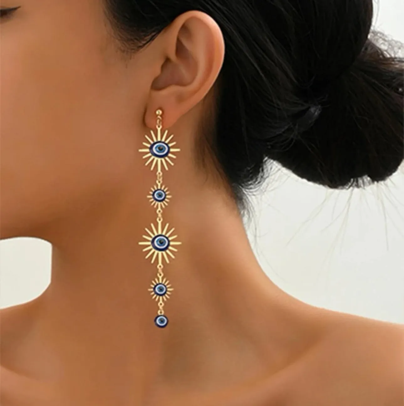 Mati Eye Burst Dangle Earrings
