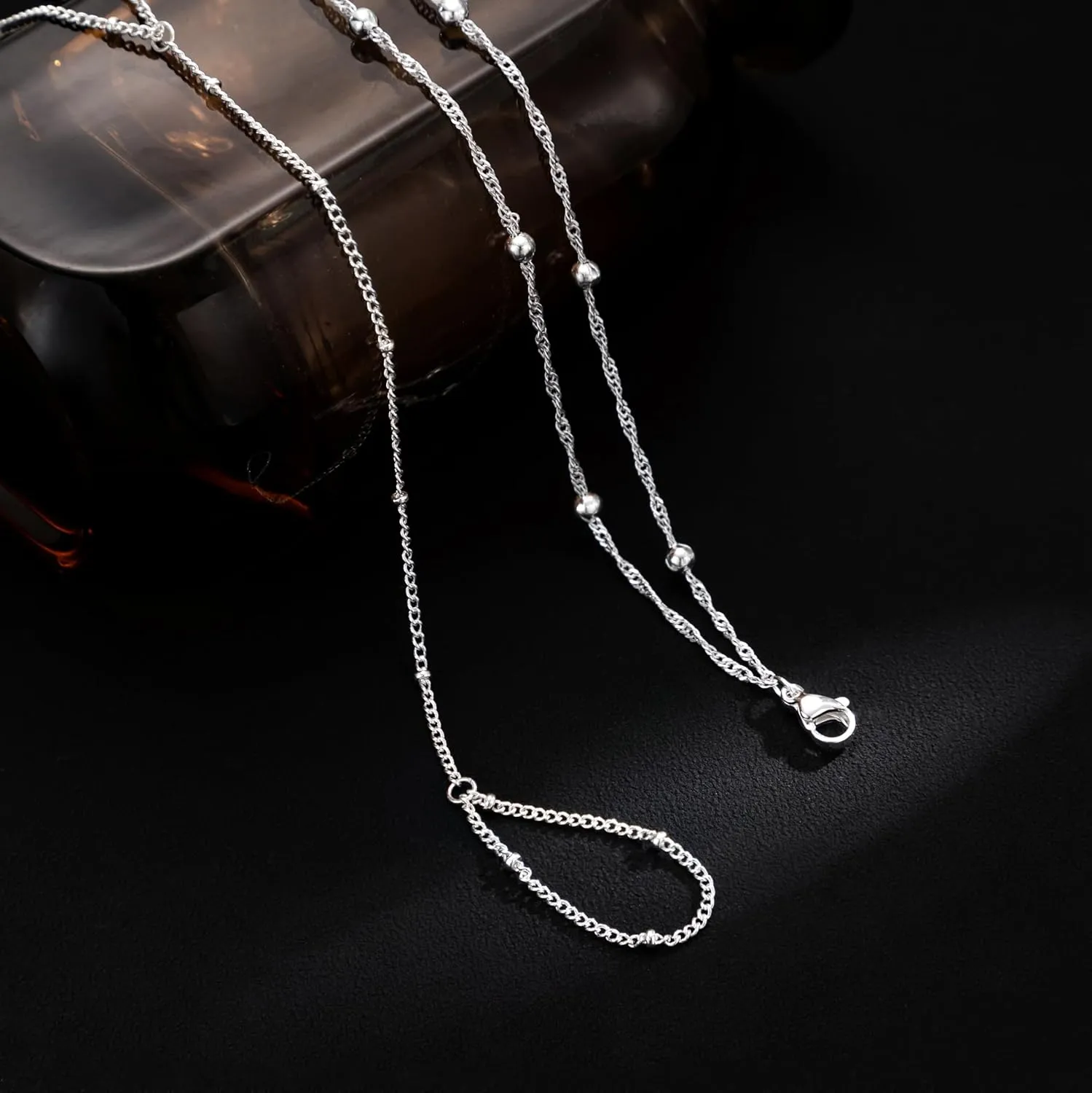 MBW Silver Bracelet Set - Dainty 14K Silver Bracelets, Waterproof, Trendy Minimalist, Small Thin Bracelets for Women, Gift
