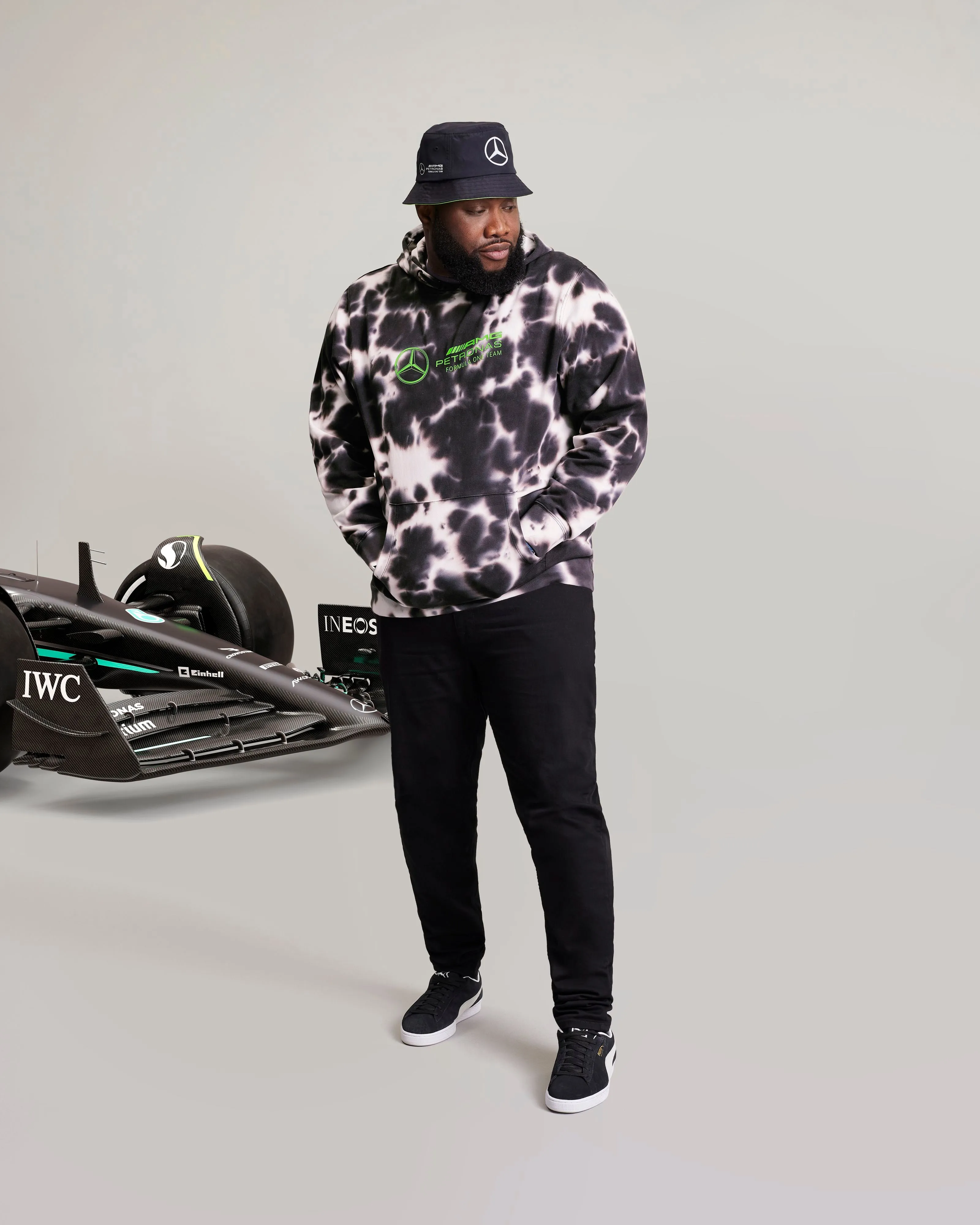 Mens Tie Dye Hoody Grey/Volt Green