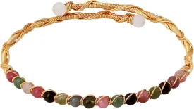 MINACHI Vintage Style Wrapped Wire Bracelet with White Imitation Pearl, Created Tourmaline Beads, Women's Jewelry
