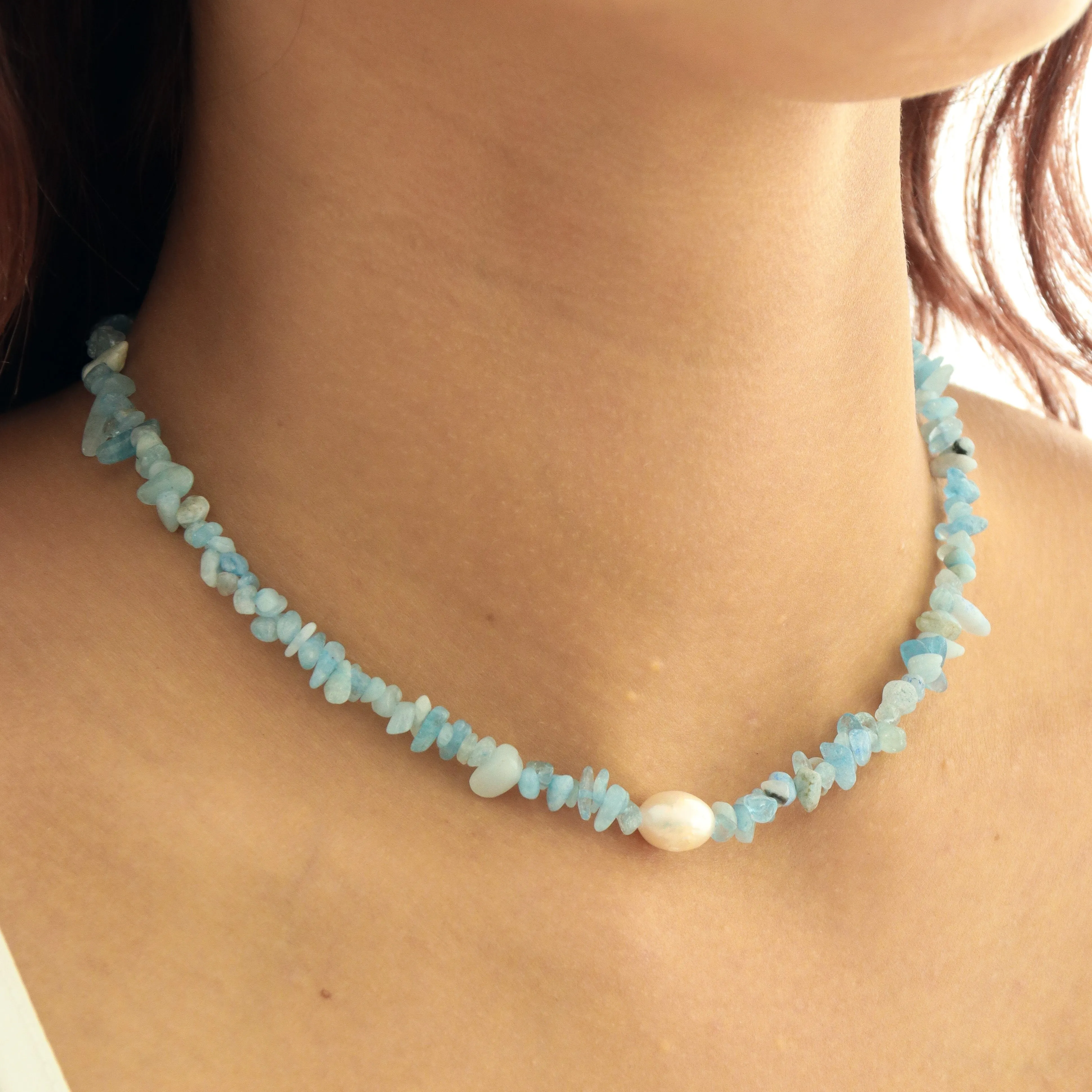 Mindoro | Blue Stone Chip with Freshwater Pearl Choker