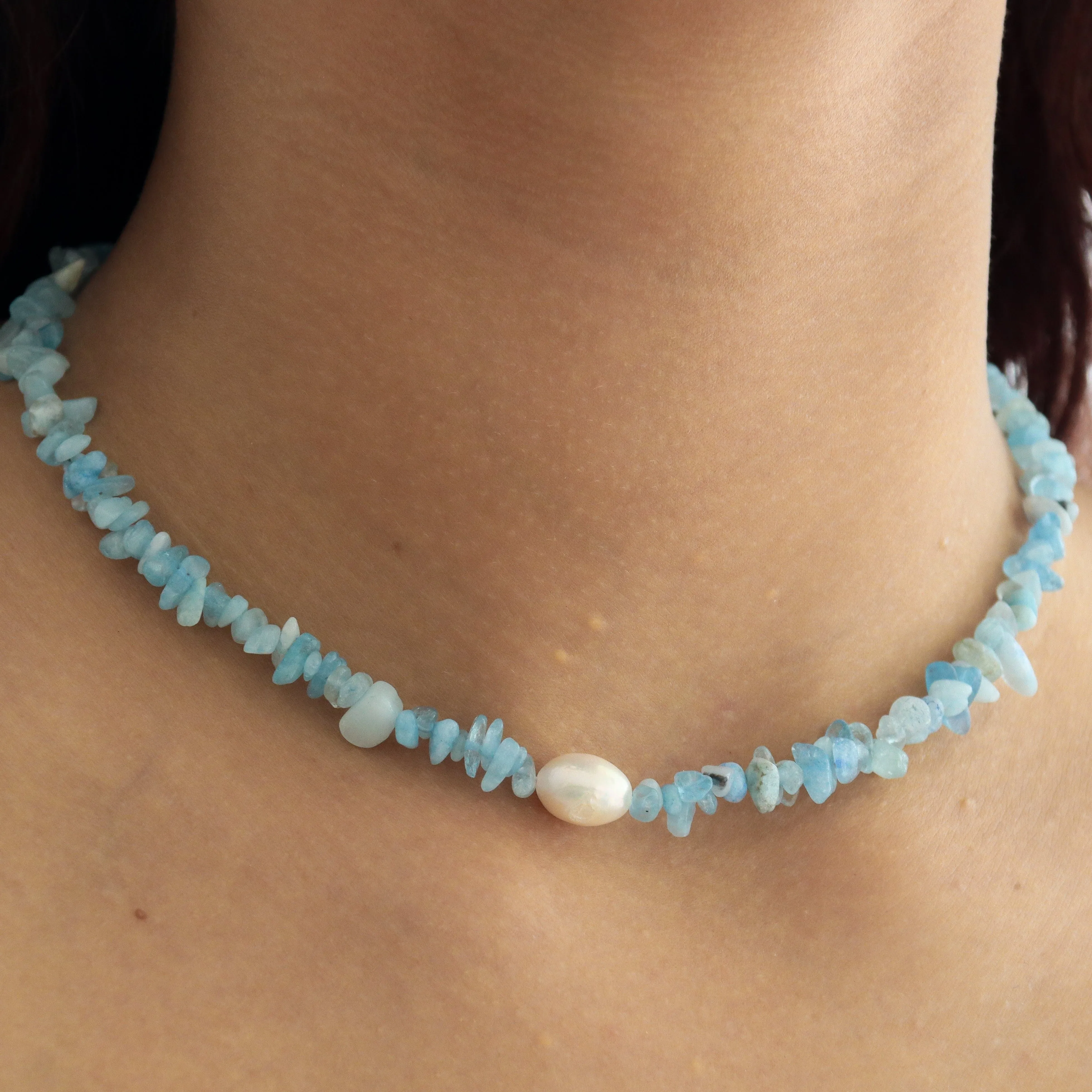 Mindoro | Blue Stone Chip with Freshwater Pearl Choker