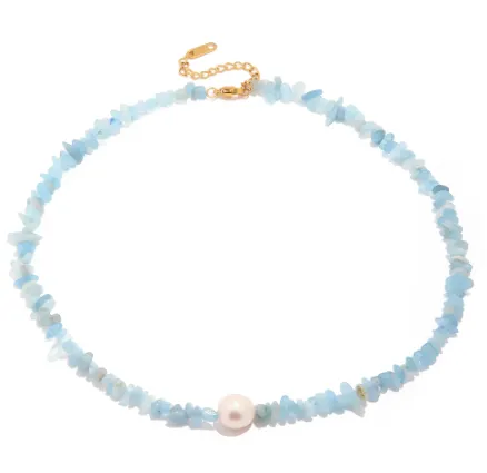 Mindoro | Blue Stone Chip with Freshwater Pearl Choker