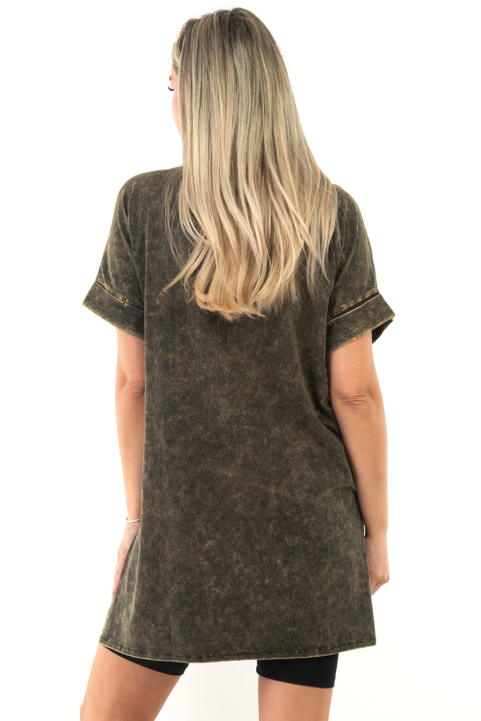 Mineral Wash Rolled Short Sleeve Maternity Top