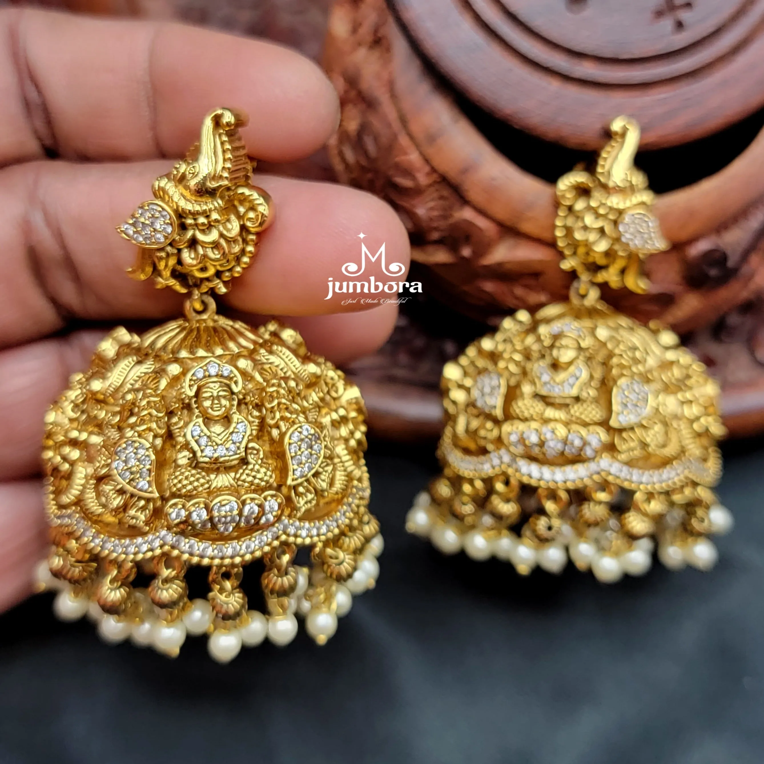 Nakshi 3D Zircon AD Peacock Lakshmi Necklace in Temple Jewelry