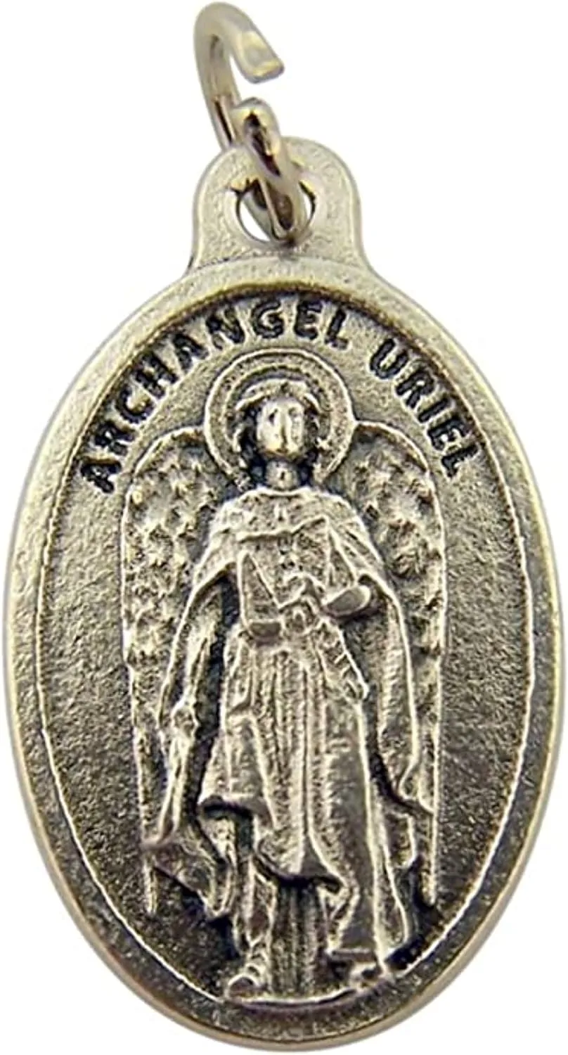 Needzo Archangel Uriel Medal, Angel of Wisdom Silver Tone Catholic Protection Necklace Pendant, 3/4 Inch