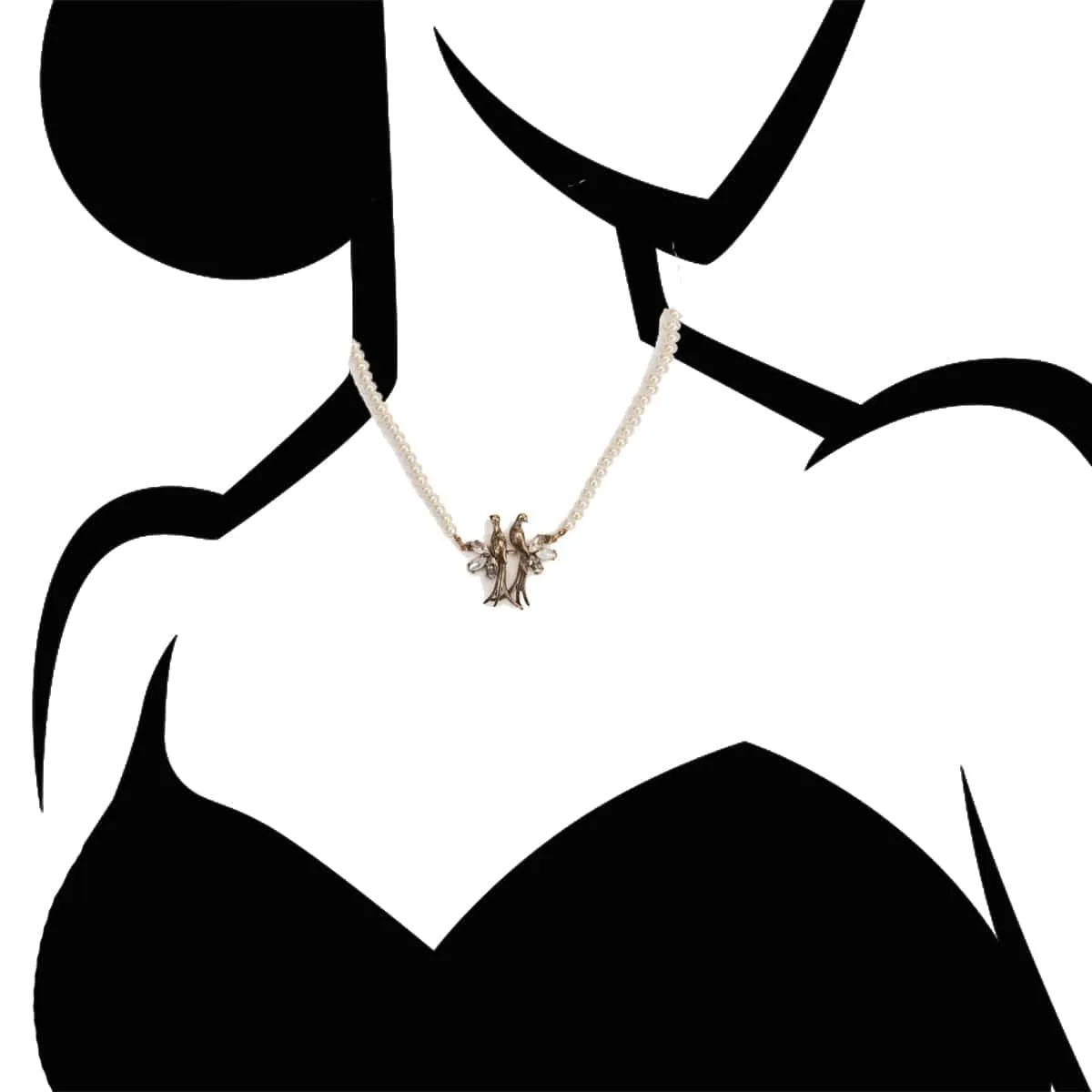 Pearl Love Birds Necklace: Pearl Choker Necklace