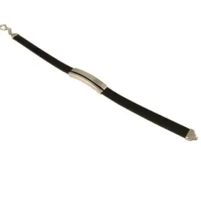 Personalised Sterling Silver Black Rubber Cut Out Id Bracelet
