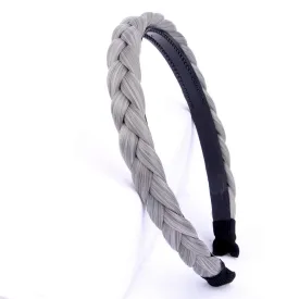 Plaited Braided Headband Hair Band Synthetic Braid Hairpieces Wig with Teeth Accessories for Women Girl Wide 0.7 Inch (Smoky Gray)