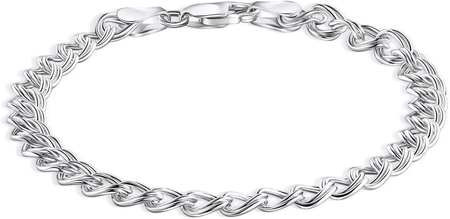 PORI JEWELERS 925 Sterling Silver Italian Charm Link Chain Bracelet for Men and Women