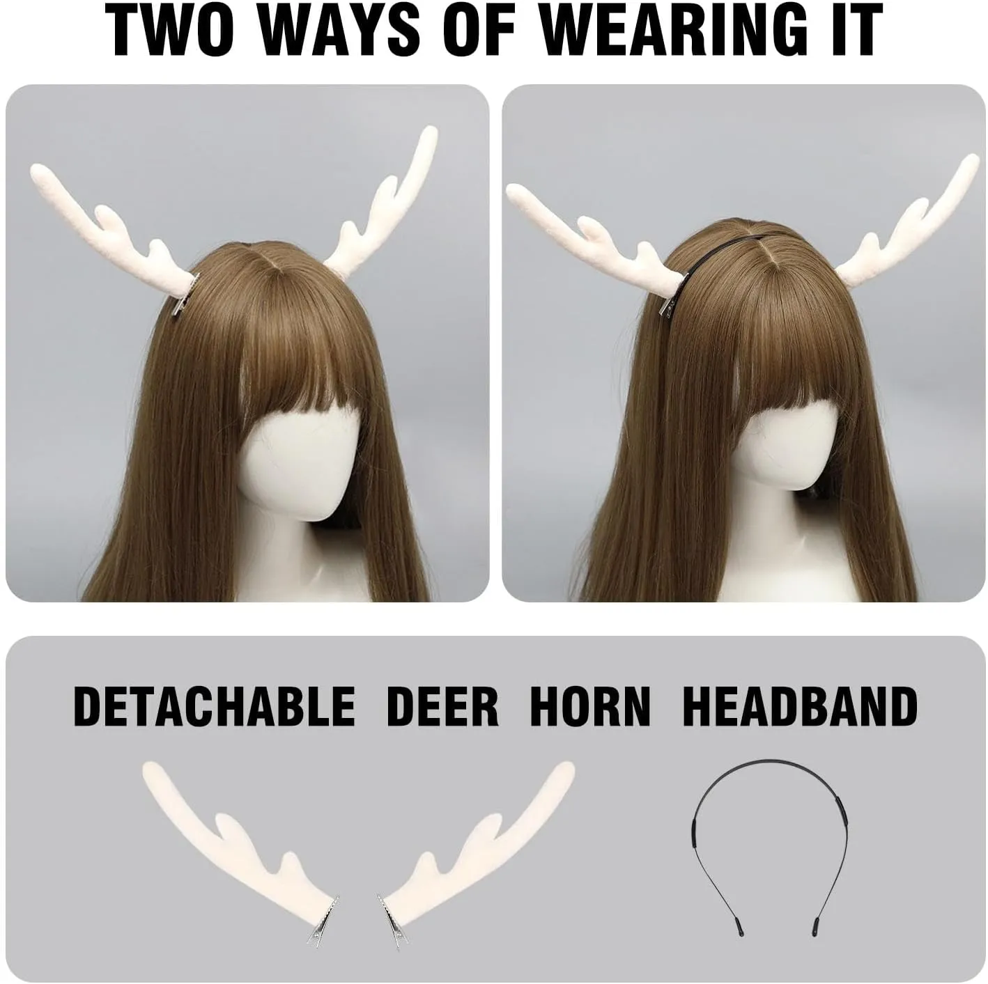 Reindeer Antlers Headband, Christmas Antler Headband for Women, Cute Animal Ears Deer Headwear for Halloween Festival Theme Party Cosplay Reindeer Costume, Detachable
