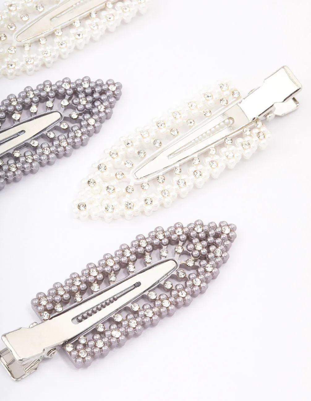 Rhodium Diamante Hair Clips 4-Pack