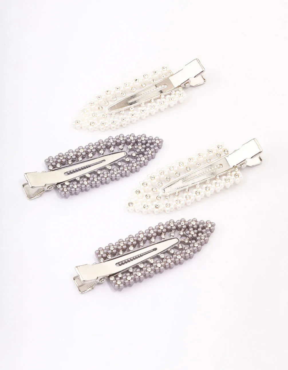 Rhodium Diamante Hair Clips 4-Pack
