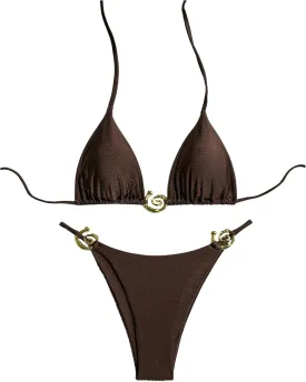 SHENHE Women's Thong Bikini Set Halter 2 Piece Swimsuit Triangle Metal Ring Bathing Suits