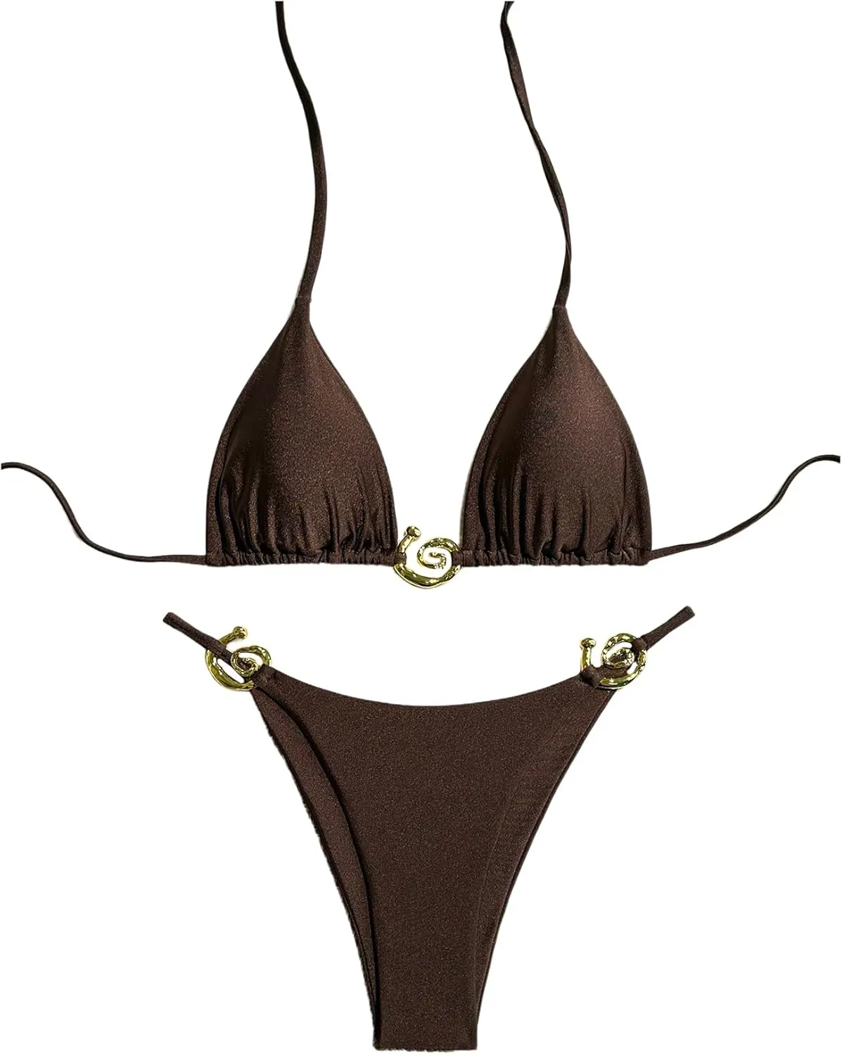 SHENHE Women's Thong Bikini Set Halter 2 Piece Swimsuit Triangle Metal Ring Bathing Suits