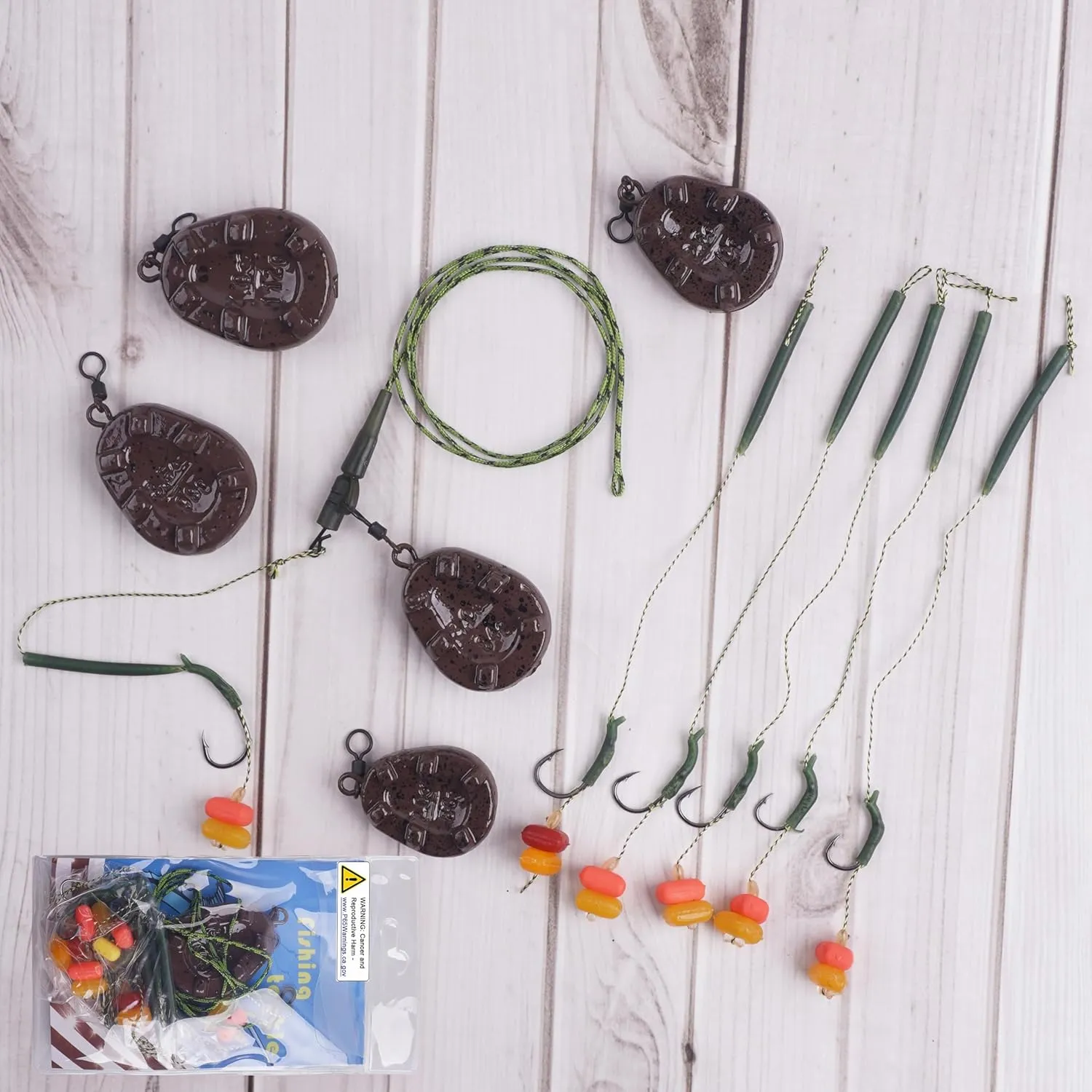 SILANON Carp Fishing Rigs Kit Carp Hair rig with Carp Sinker Weights Carp Hooks Corns Bait Rolling Swivels Sleeves Carp Boilie Bait Rigs Carp Fishing Equipment