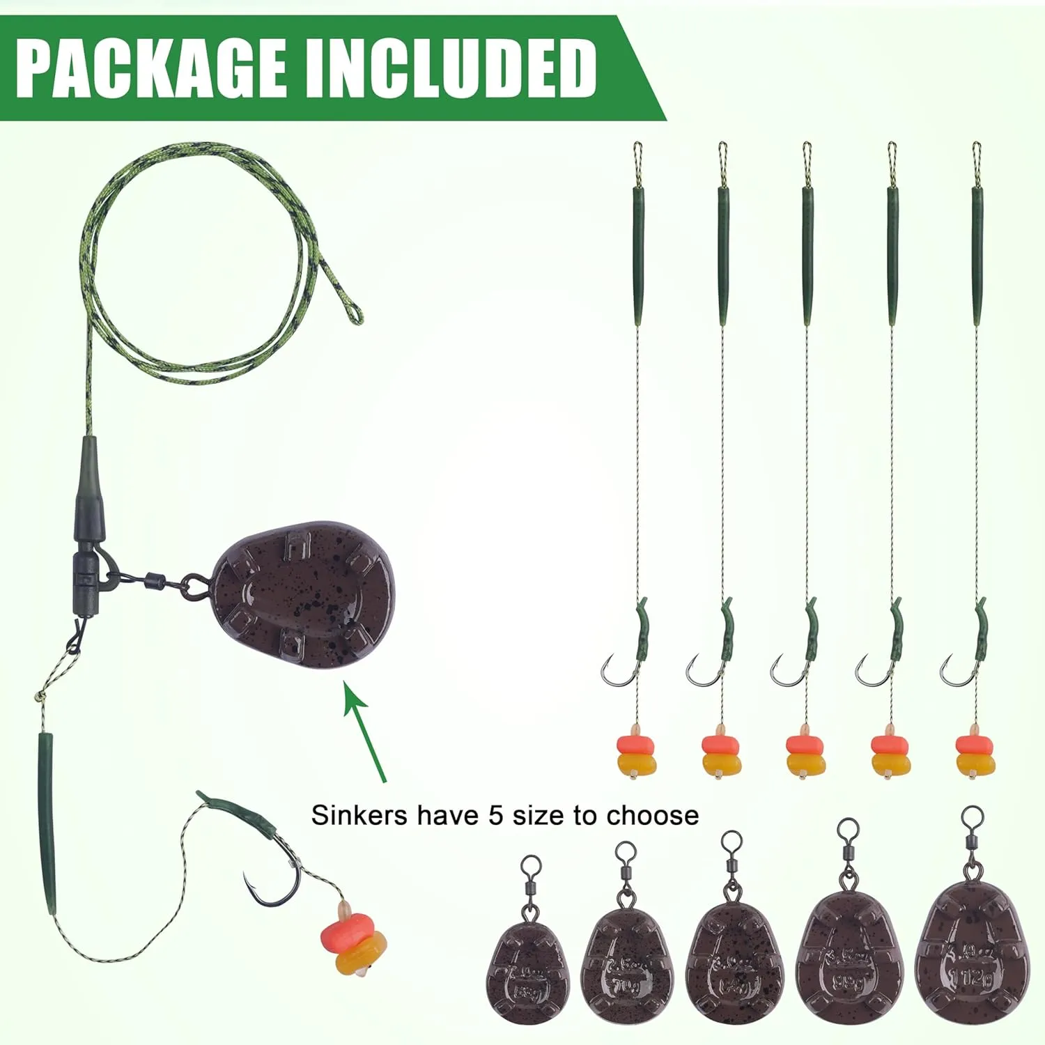 SILANON Carp Fishing Rigs Kit Carp Hair rig with Carp Sinker Weights Carp Hooks Corns Bait Rolling Swivels Sleeves Carp Boilie Bait Rigs Carp Fishing Equipment