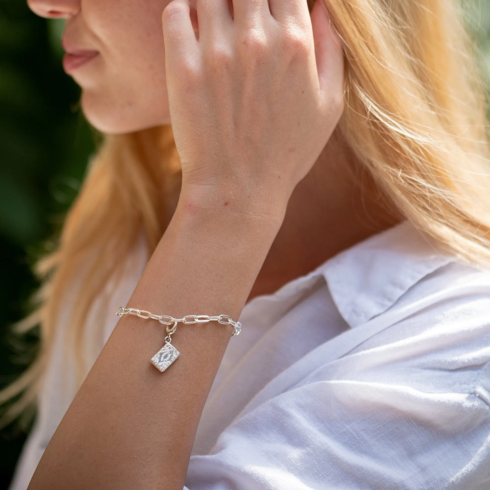 Silver Chunky Oval Link Charm Bracelet