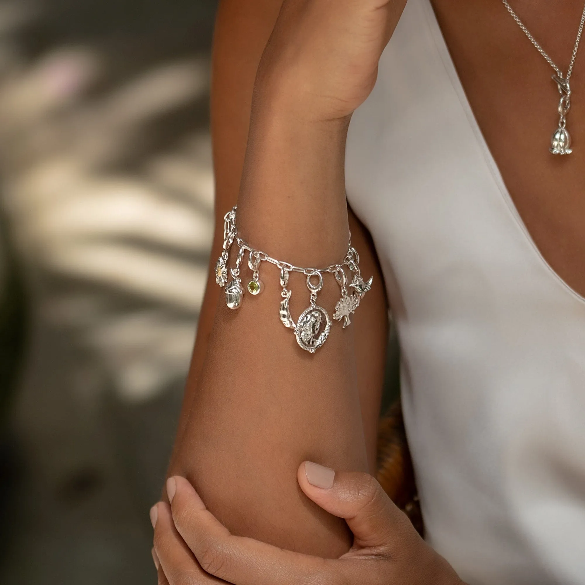 Silver Chunky Oval Link Charm Bracelet