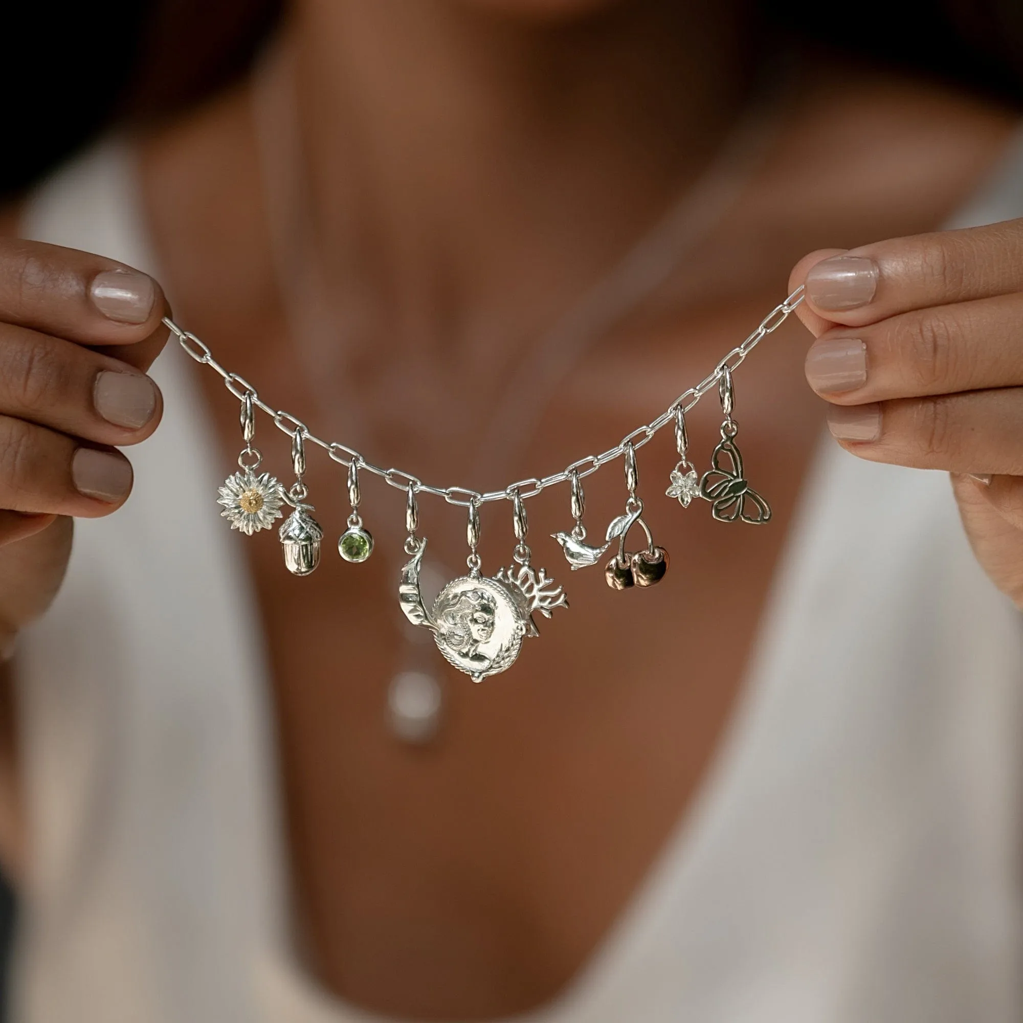 Silver Chunky Oval Link Charm Bracelet
