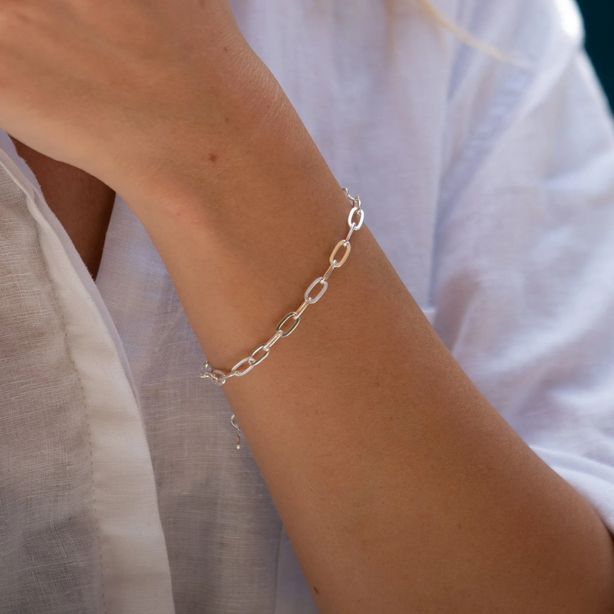Silver Chunky Oval Link Charm Bracelet