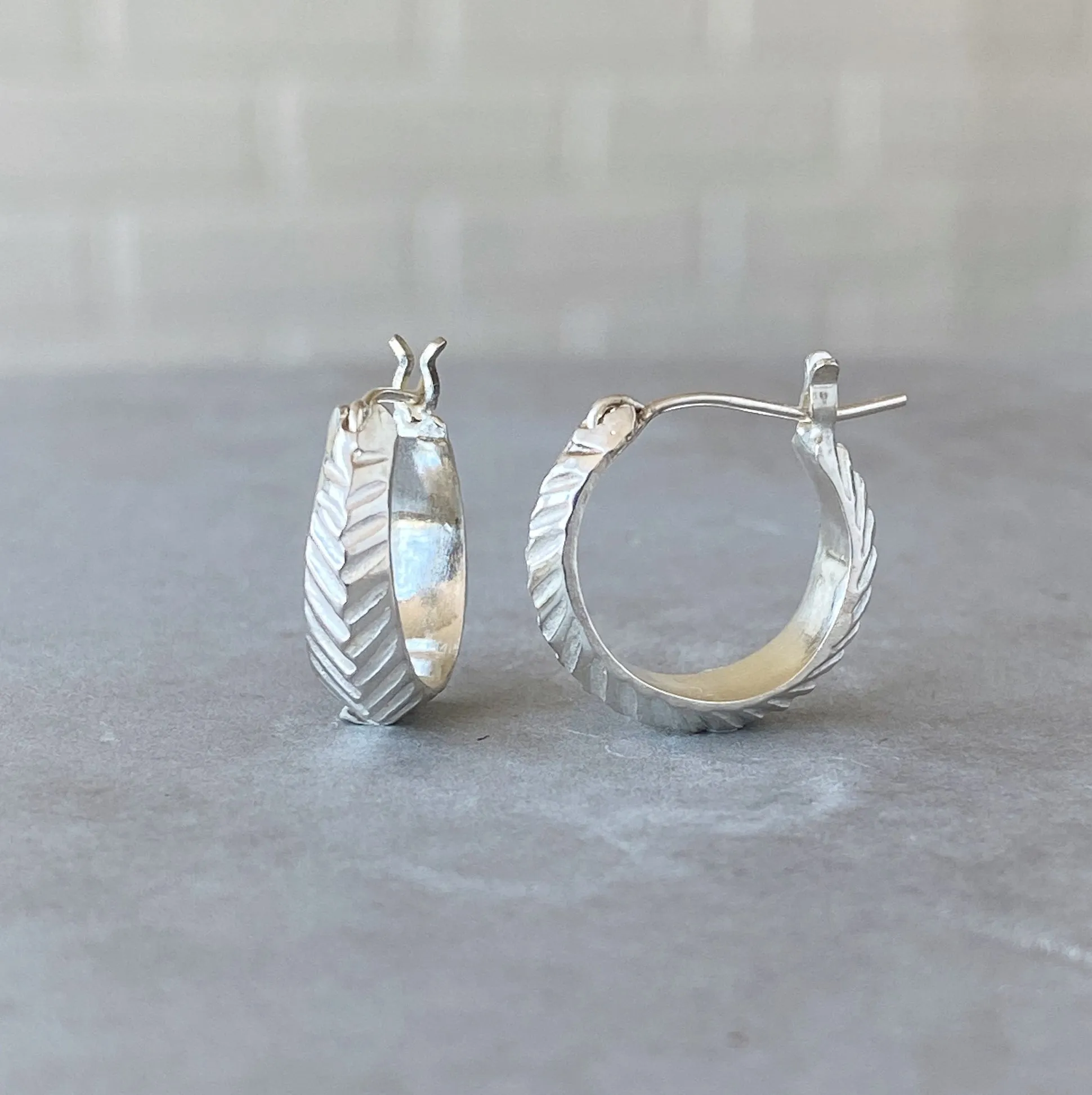 Silver Herringbone Hoops