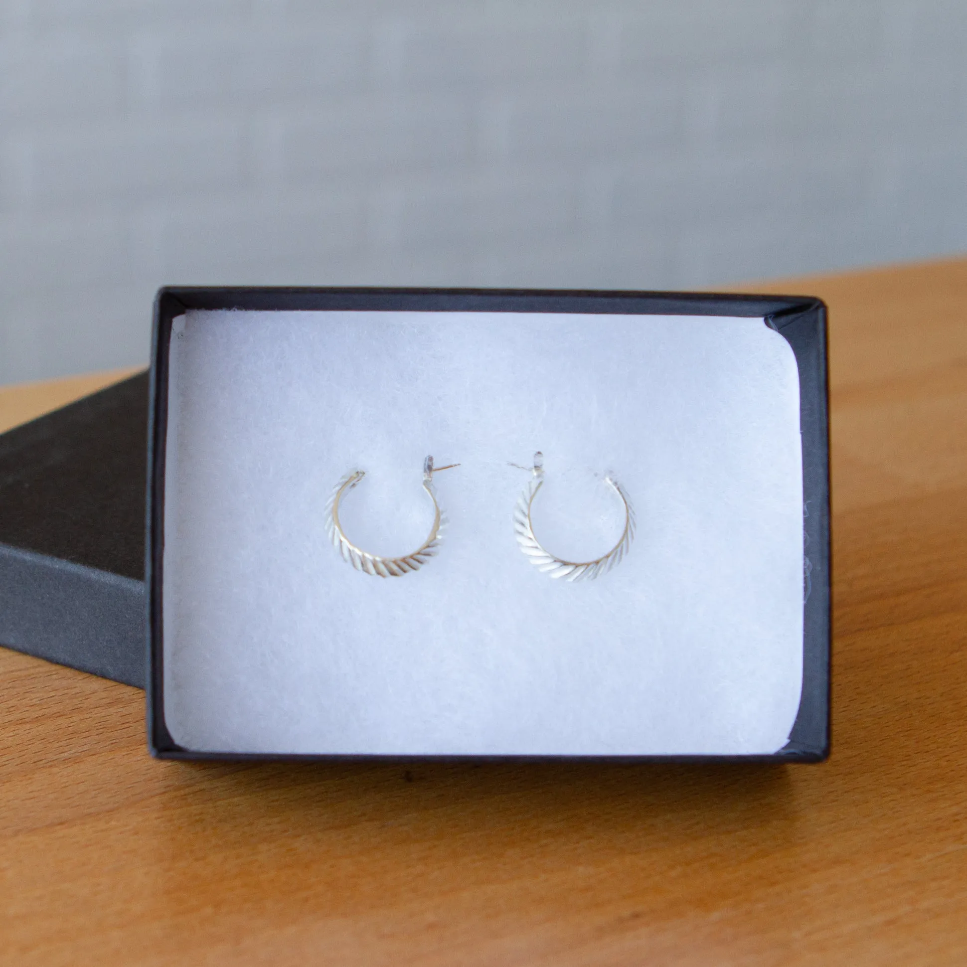 Silver Herringbone Hoops