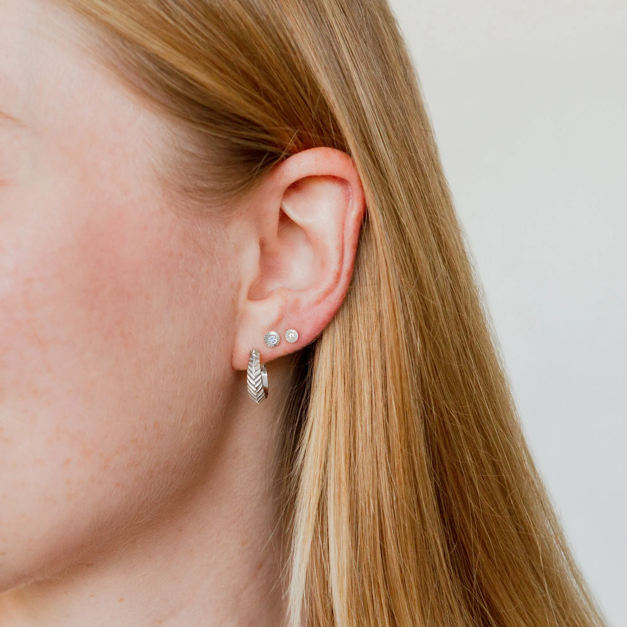 Silver Herringbone Hoops
