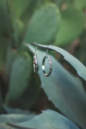 Silver Stamped Dangle Hoop Earrings