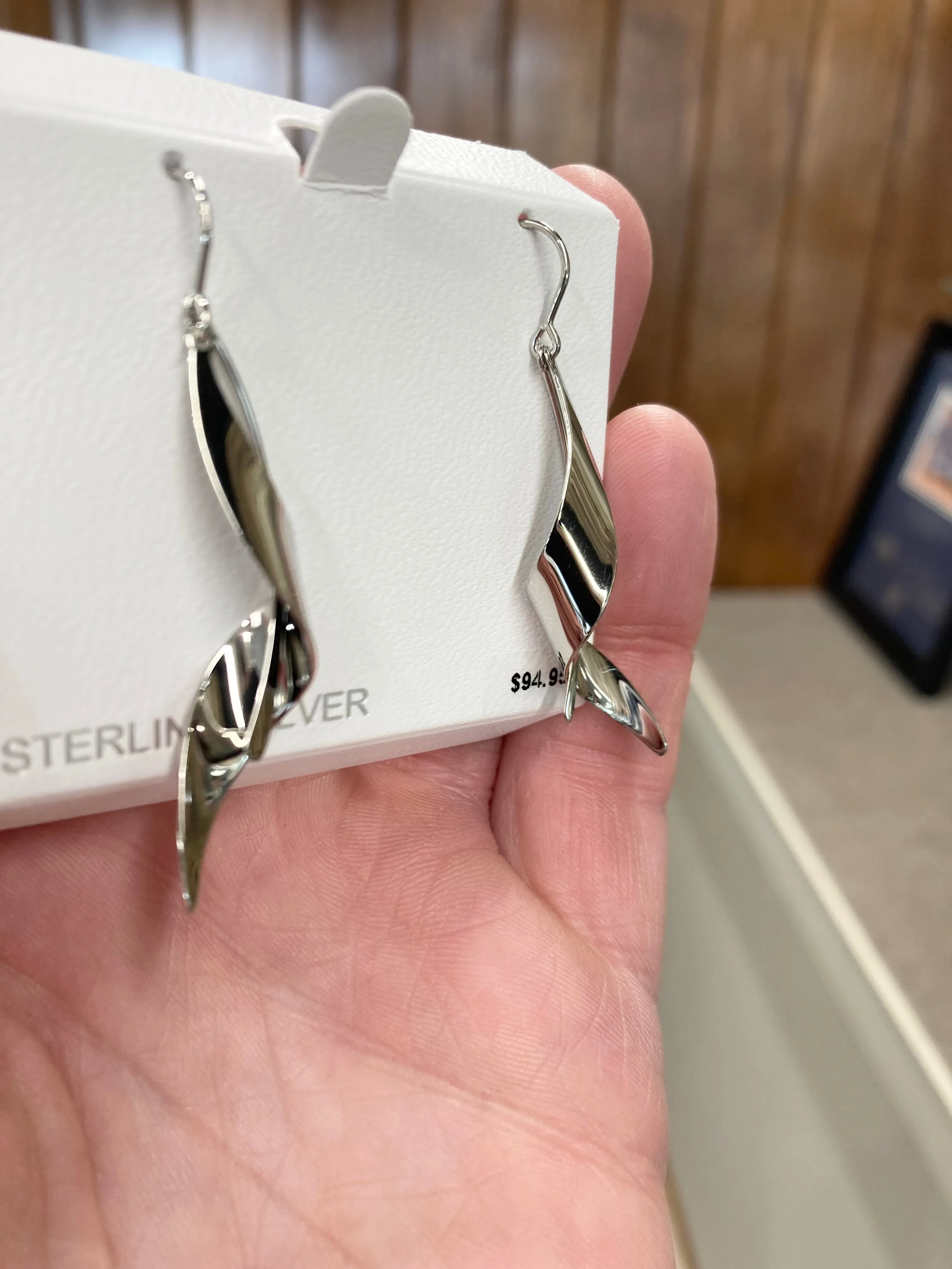 Silver Wire Leaf Dangle Earrings