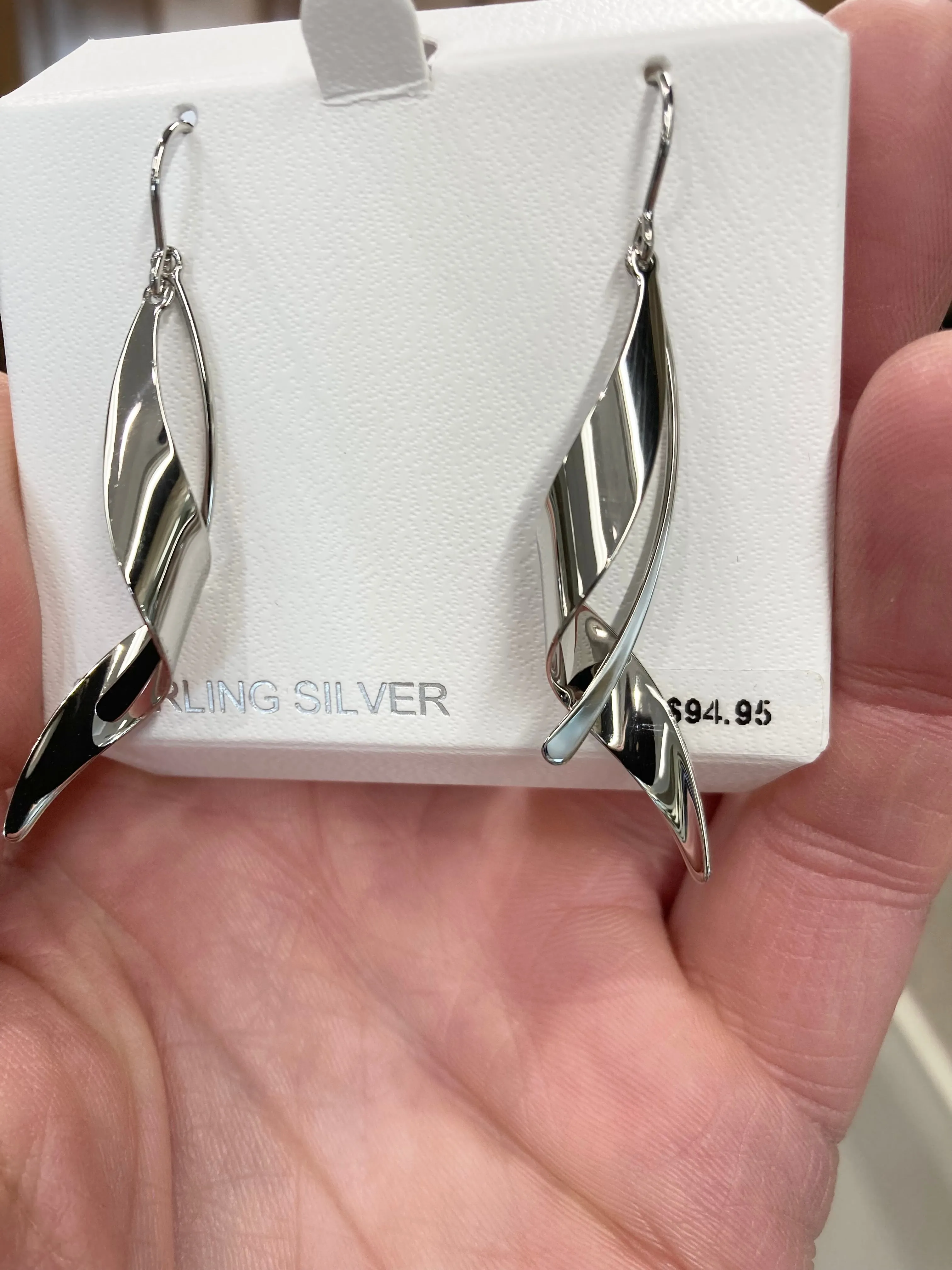 Silver Wire Leaf Dangle Earrings