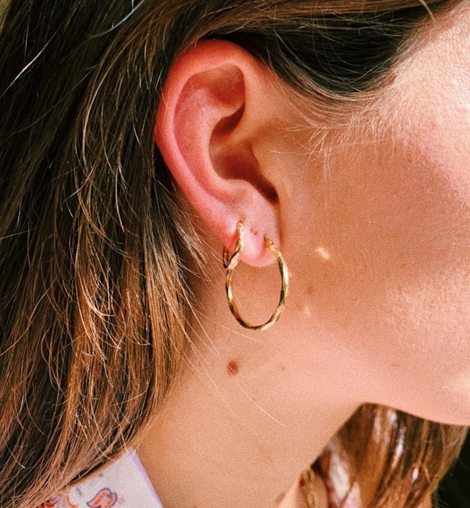 Single Braided Hoop Earring 14K