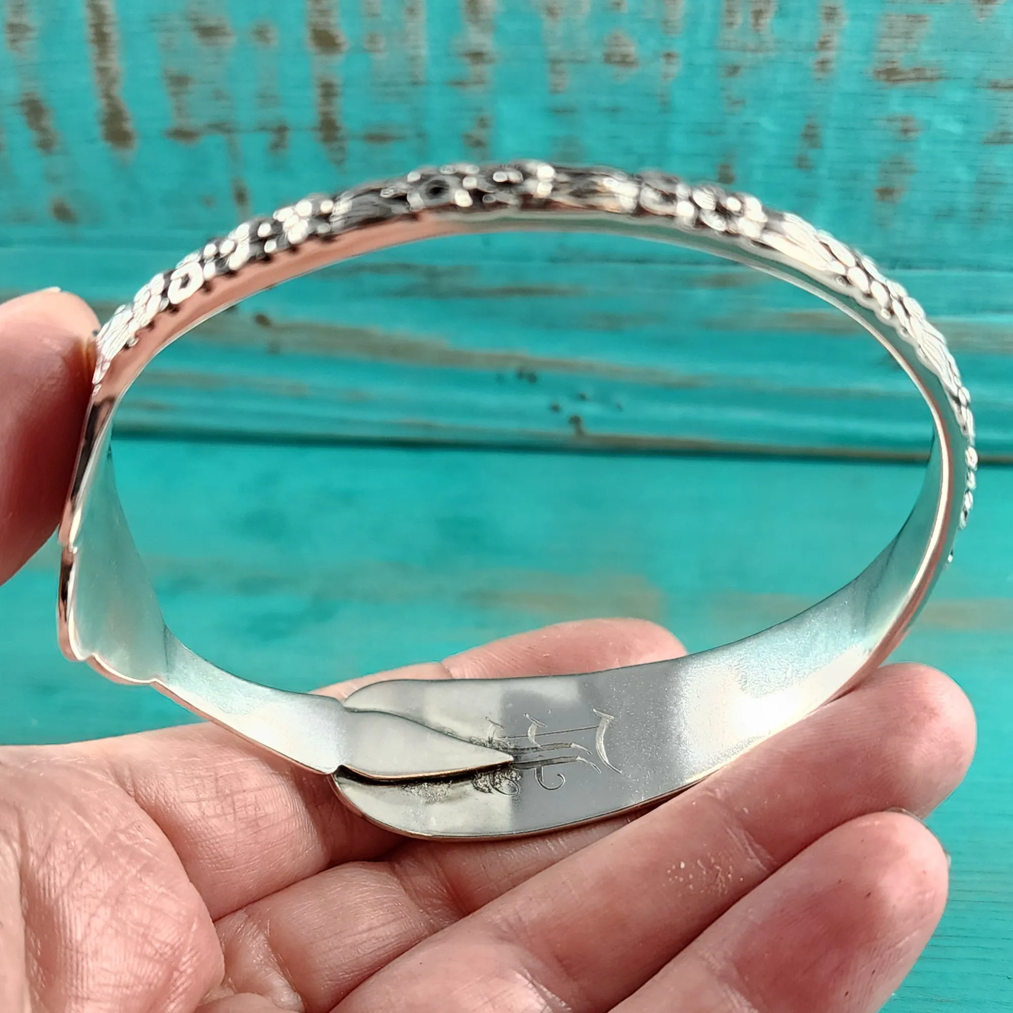 Sterling Silver Kirk Stieff Rose Repousse Lettuce Serving Fork Bangle Bracelet