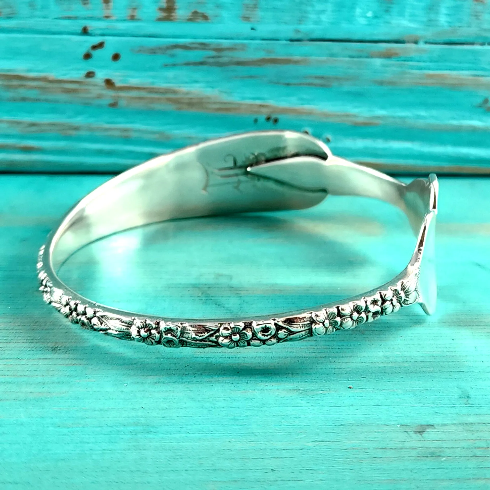 Sterling Silver Kirk Stieff Rose Repousse Lettuce Serving Fork Bangle Bracelet