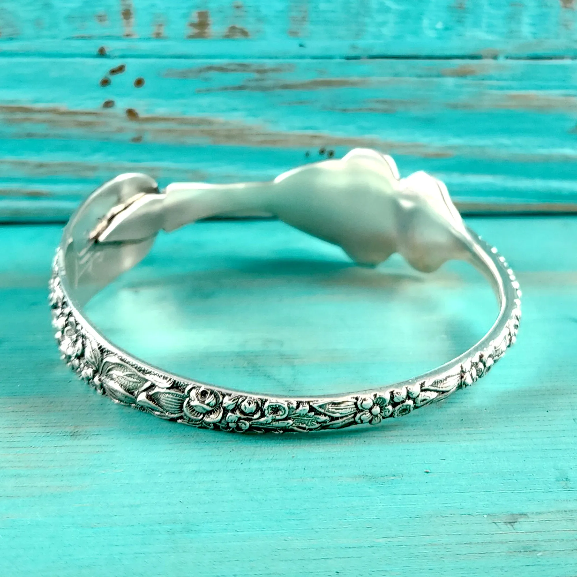 Sterling Silver Kirk Stieff Rose Repousse Lettuce Serving Fork Bangle Bracelet