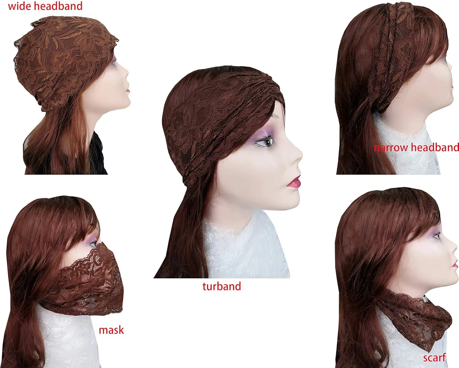 Stretch Headbands for Women Lace Headcovering for Women Lace Headwrap (Floral-Brown)