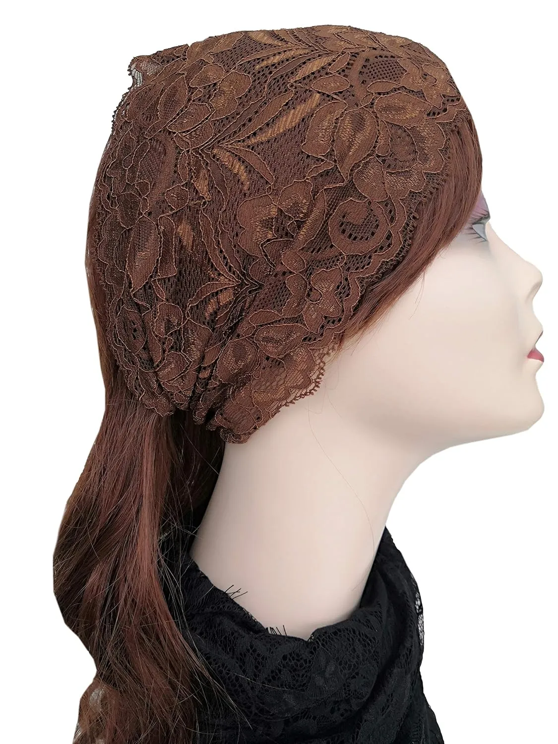 Stretch Headbands for Women Lace Headcovering for Women Lace Headwrap (Floral-Brown)