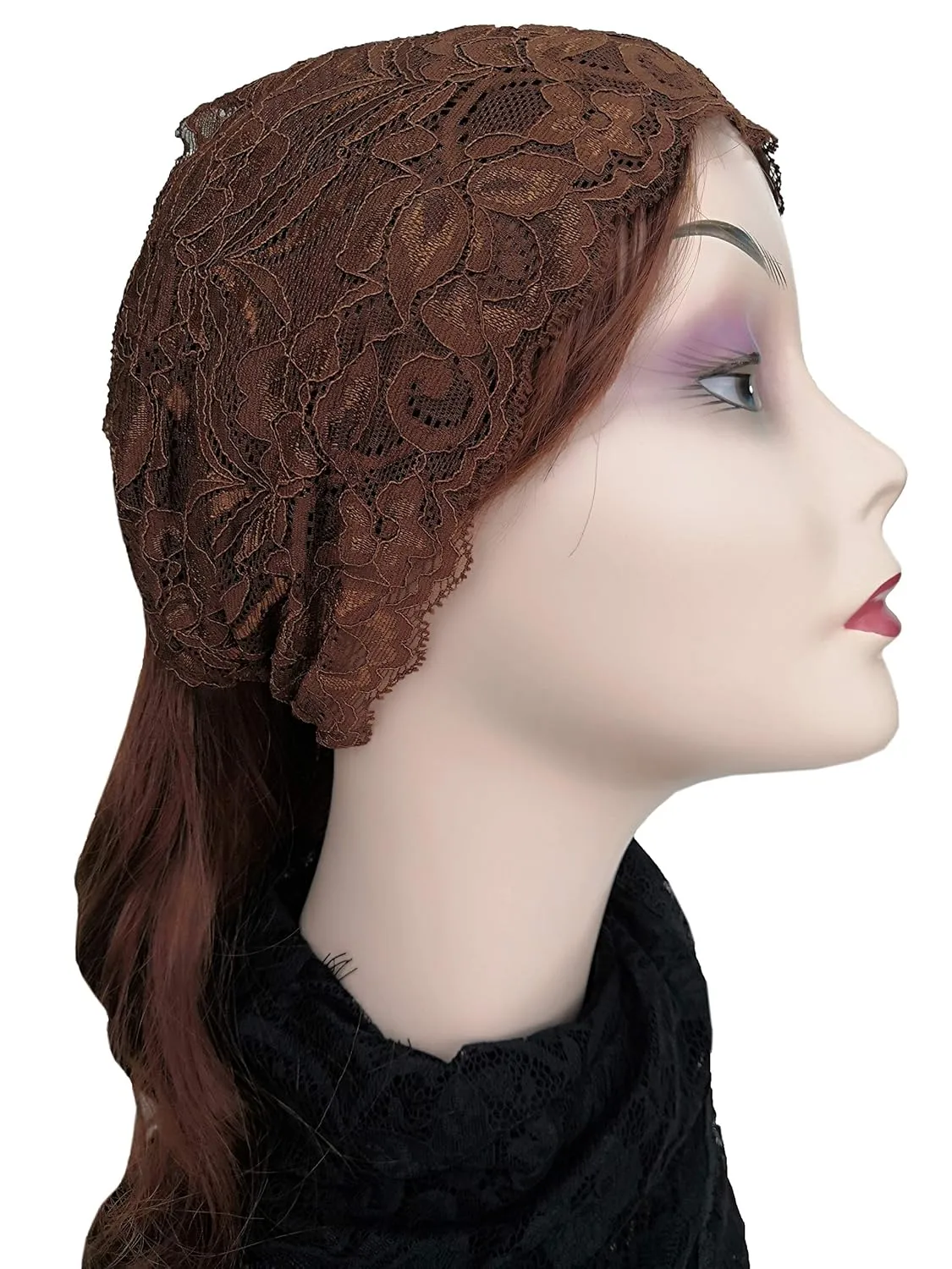 Stretch Headbands for Women Lace Headcovering for Women Lace Headwrap (Floral-Brown)