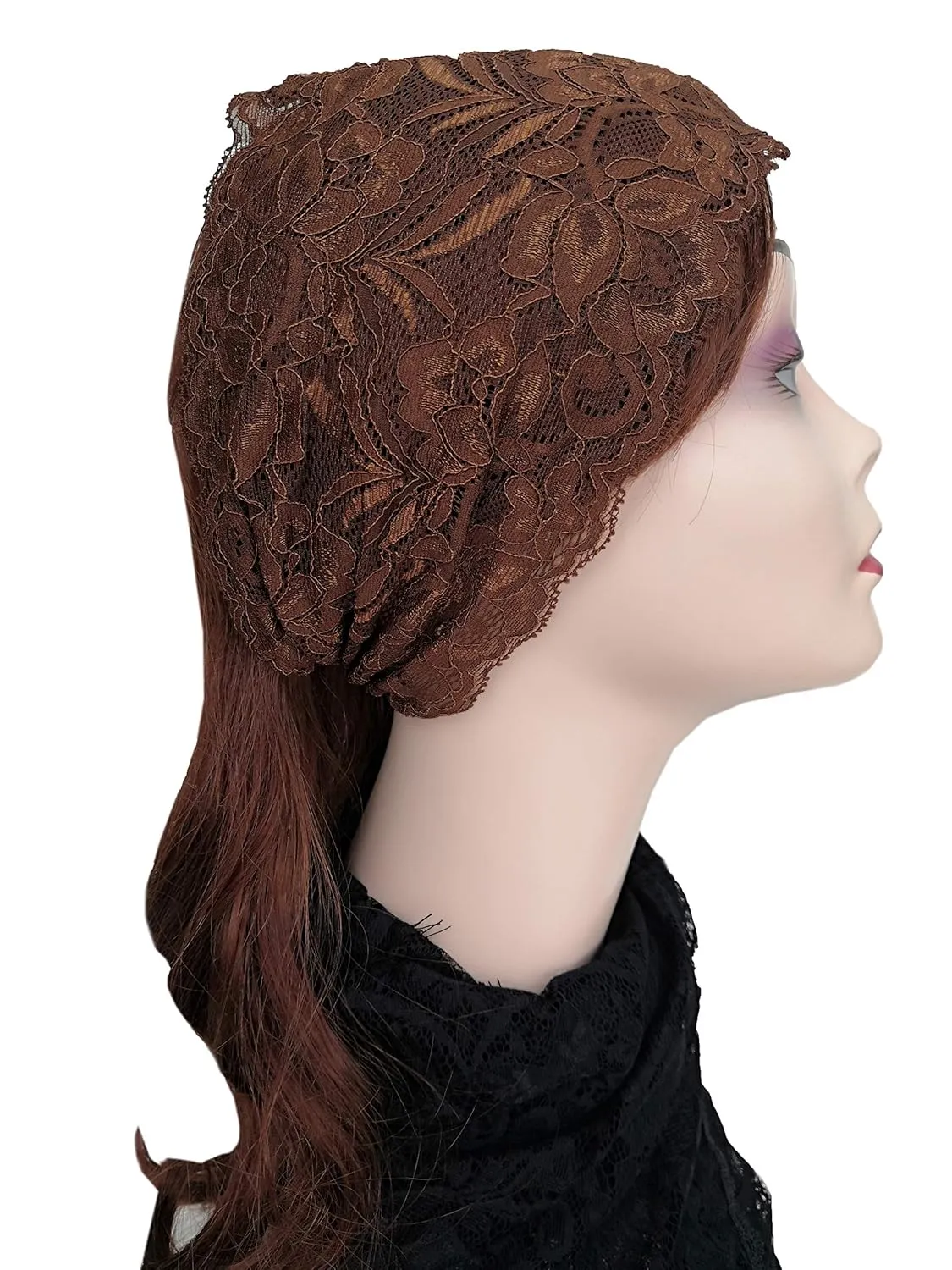 Stretch Headbands for Women Lace Headcovering for Women Lace Headwrap (Floral-Brown)