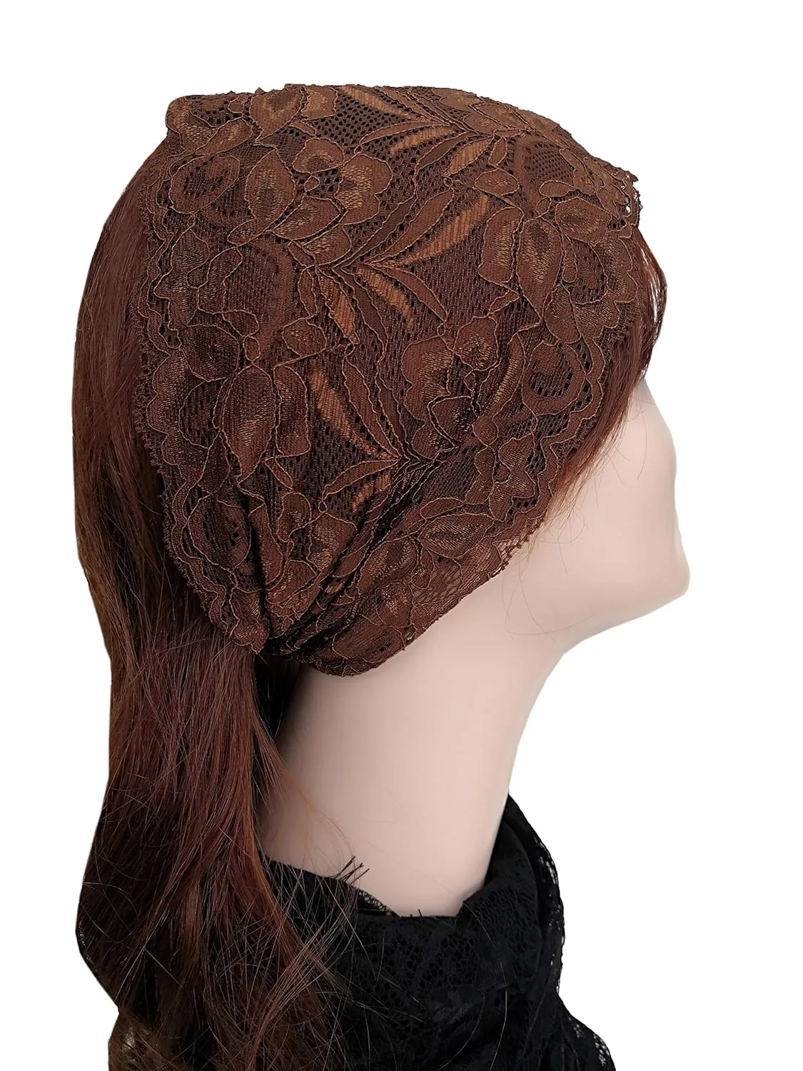 Stretch Headbands for Women Lace Headcovering for Women Lace Headwrap (Floral-Brown)