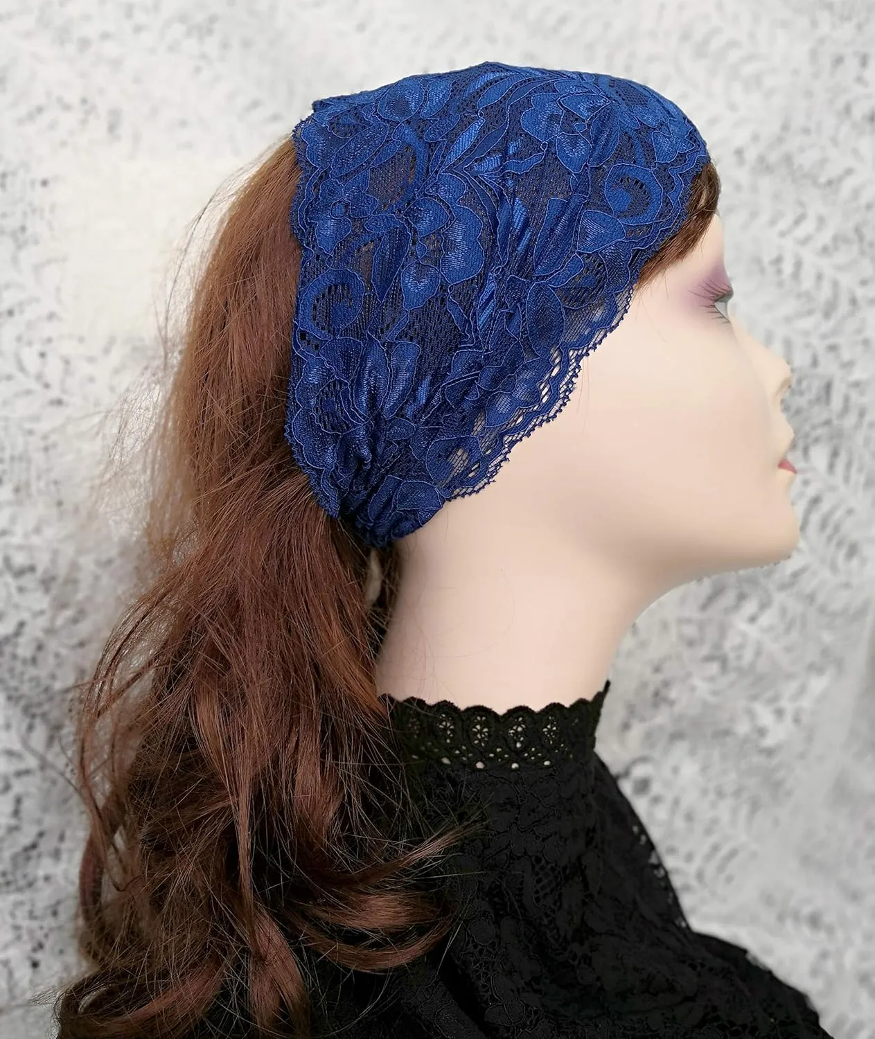 Stretch Headbands for Women Lace Headcovering for Women Lace Headwrap (Navy-2)
