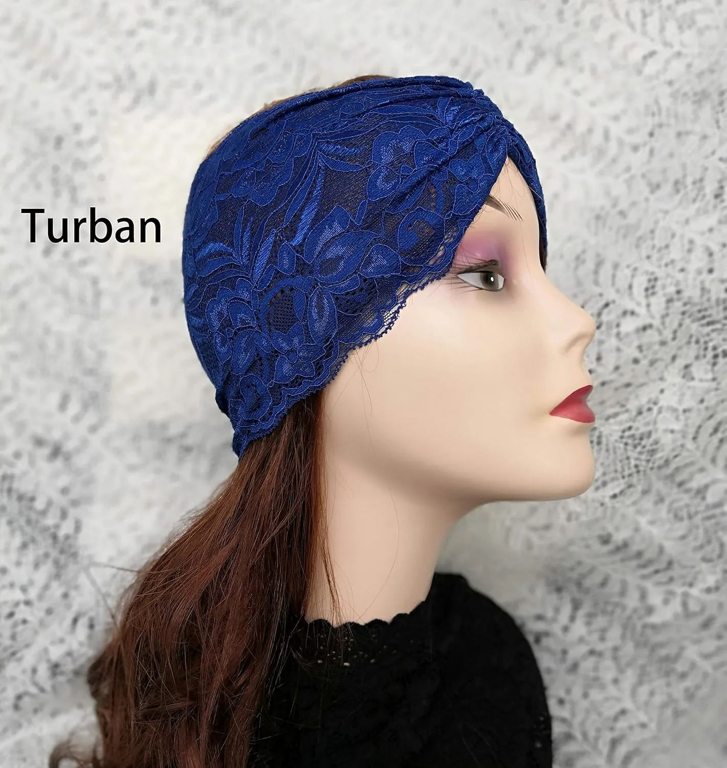 Stretch Headbands for Women Lace Headcovering for Women Lace Headwrap (Navy-2)