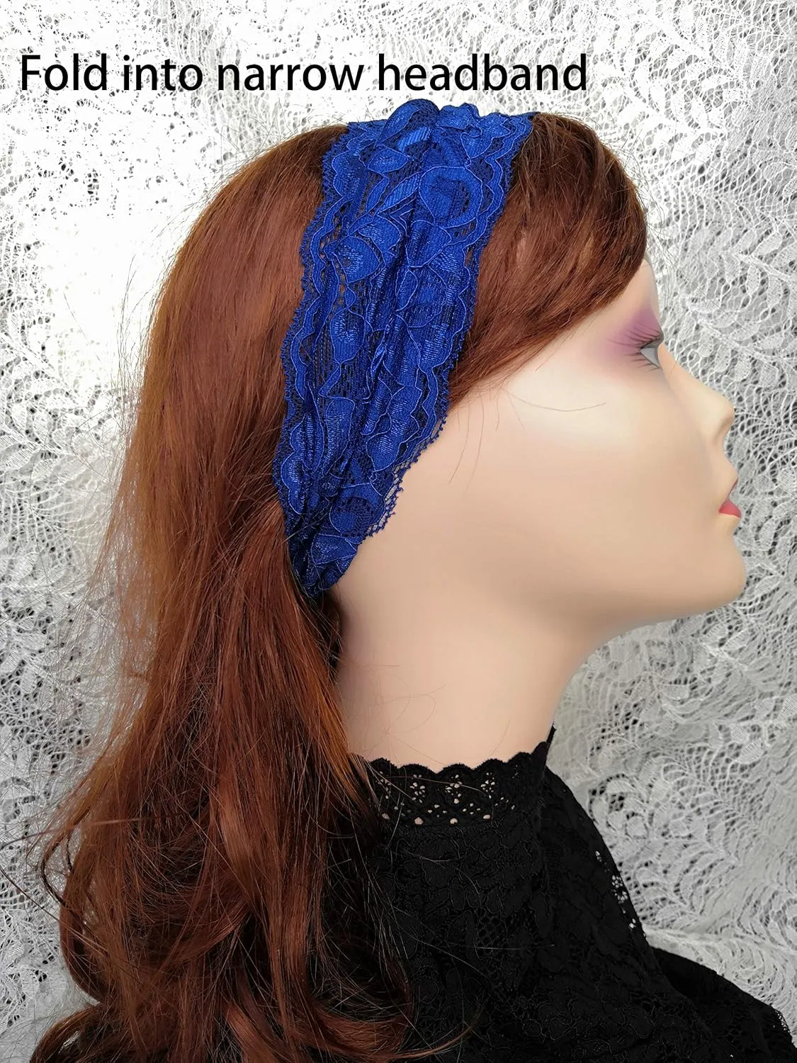Stretch Headbands for Women Lace Headcovering for Women Lace Headwrap (Navy-2)