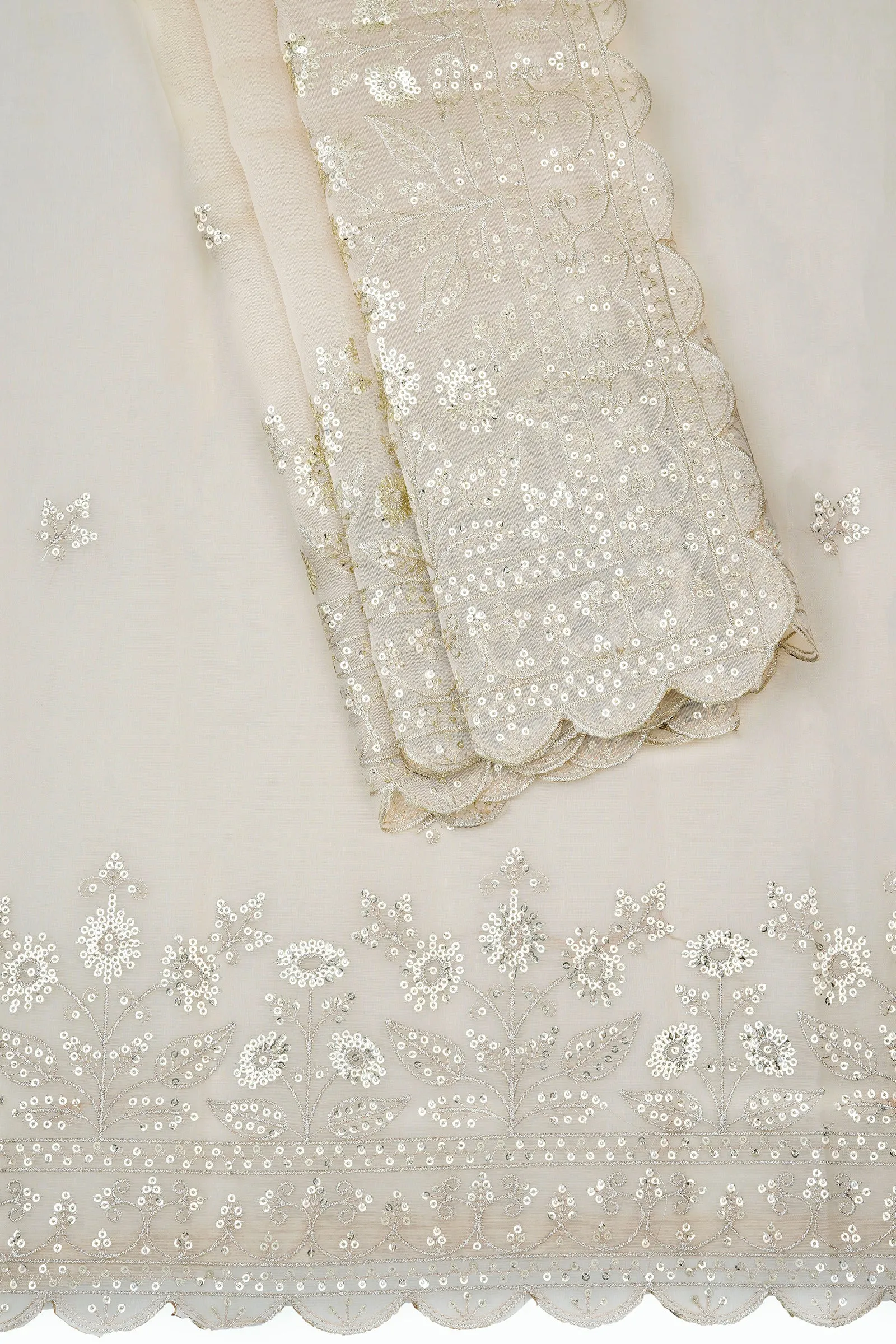 Teejh Aakruti Cream Sequin Embroidery Organza Saree