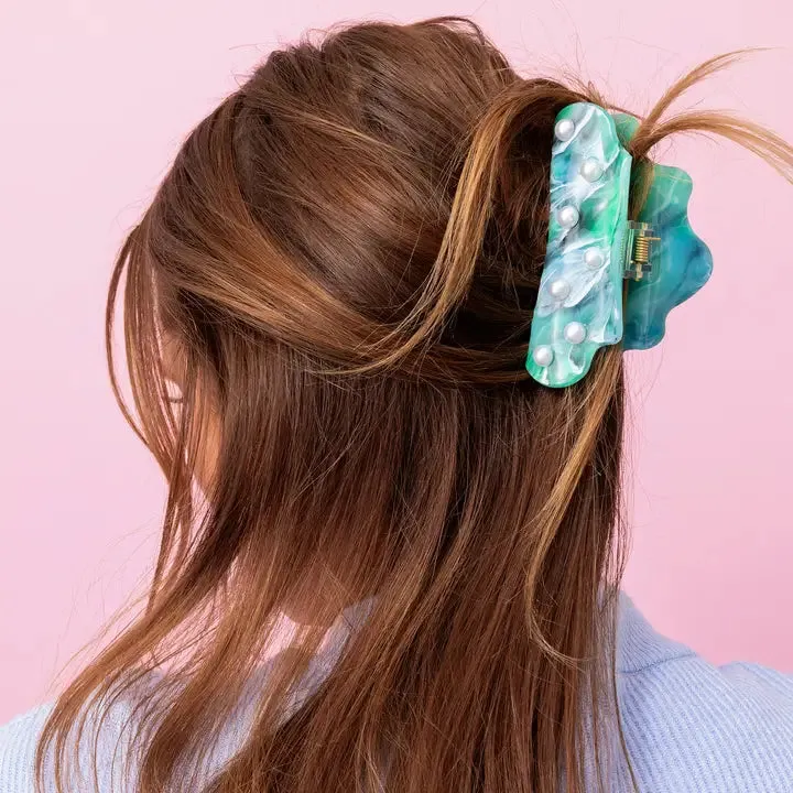 Turquoise & Pearl Hair Claw Clip